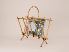 Mid Century Faux Bamboo Gold Iron Magazine Rack