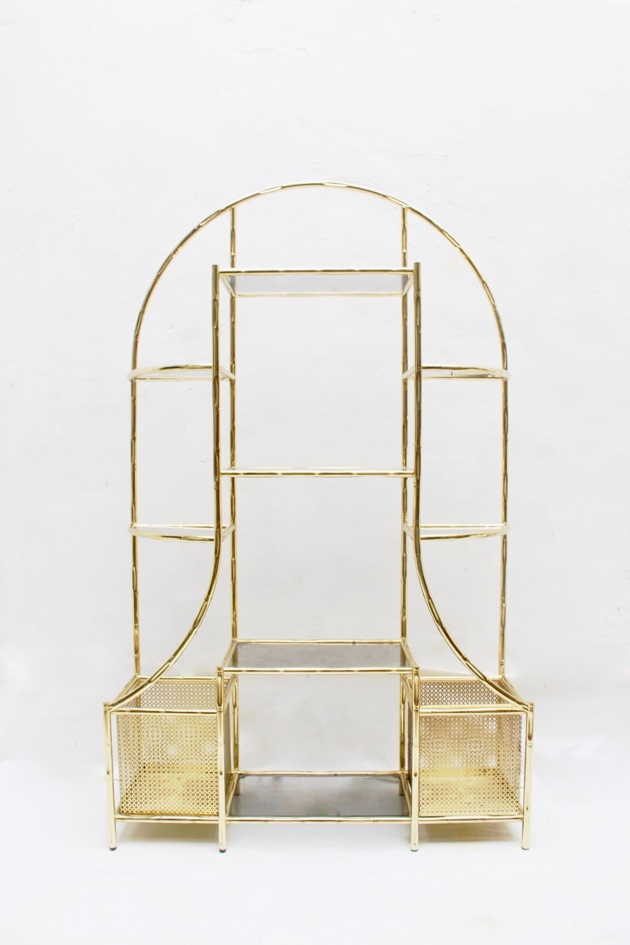 Midcentury Faux Bamboo Iron and Glass Étagère, Spain, 1970s For Sale 3