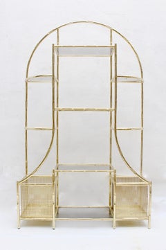 Midcentury Faux Bamboo Iron and Glass Étagère, Spain, 1970s