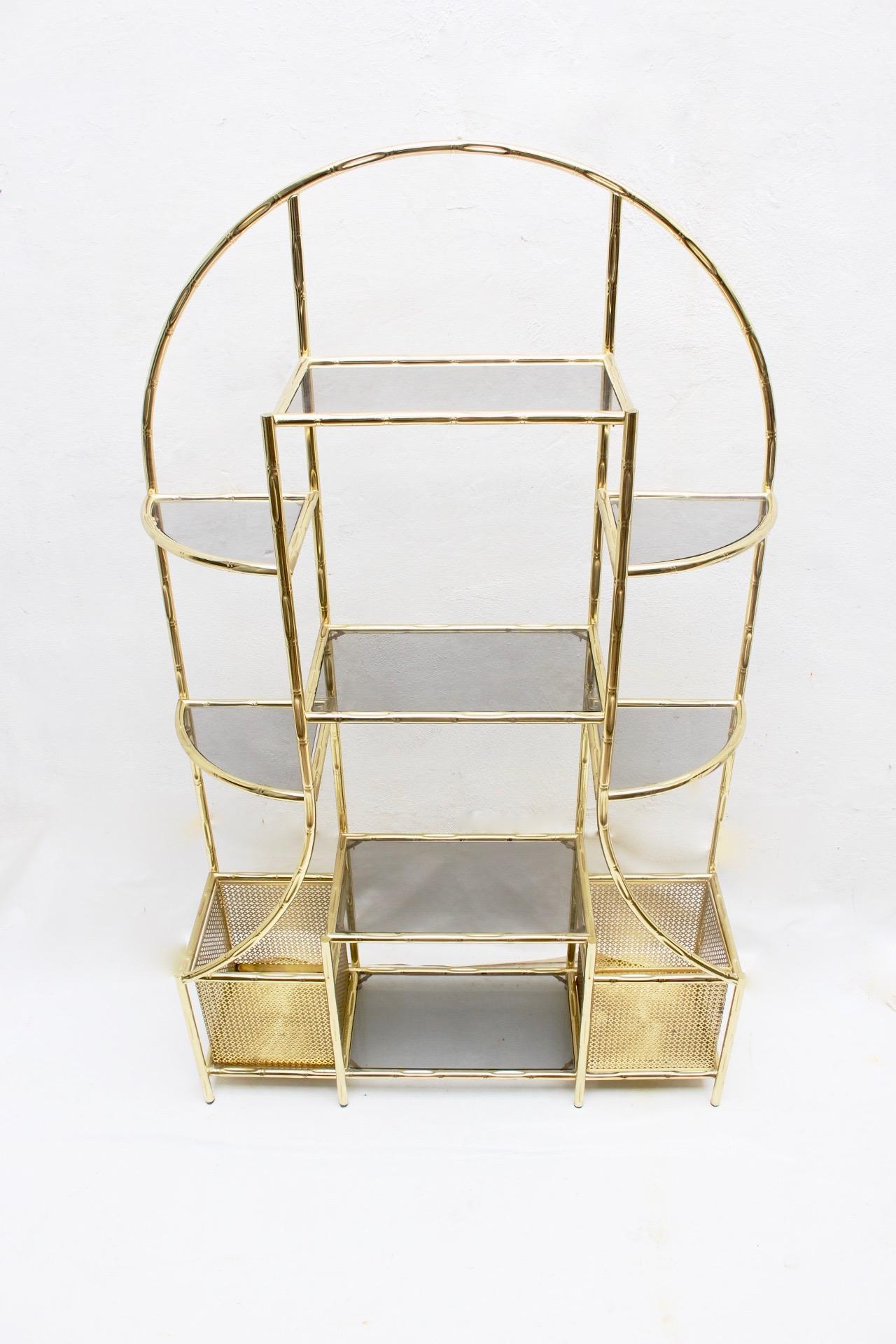 Mid-Century Modern Midcentury Faux Bamboo Iron and Glass Étagère, Spain, 1970s For Sale