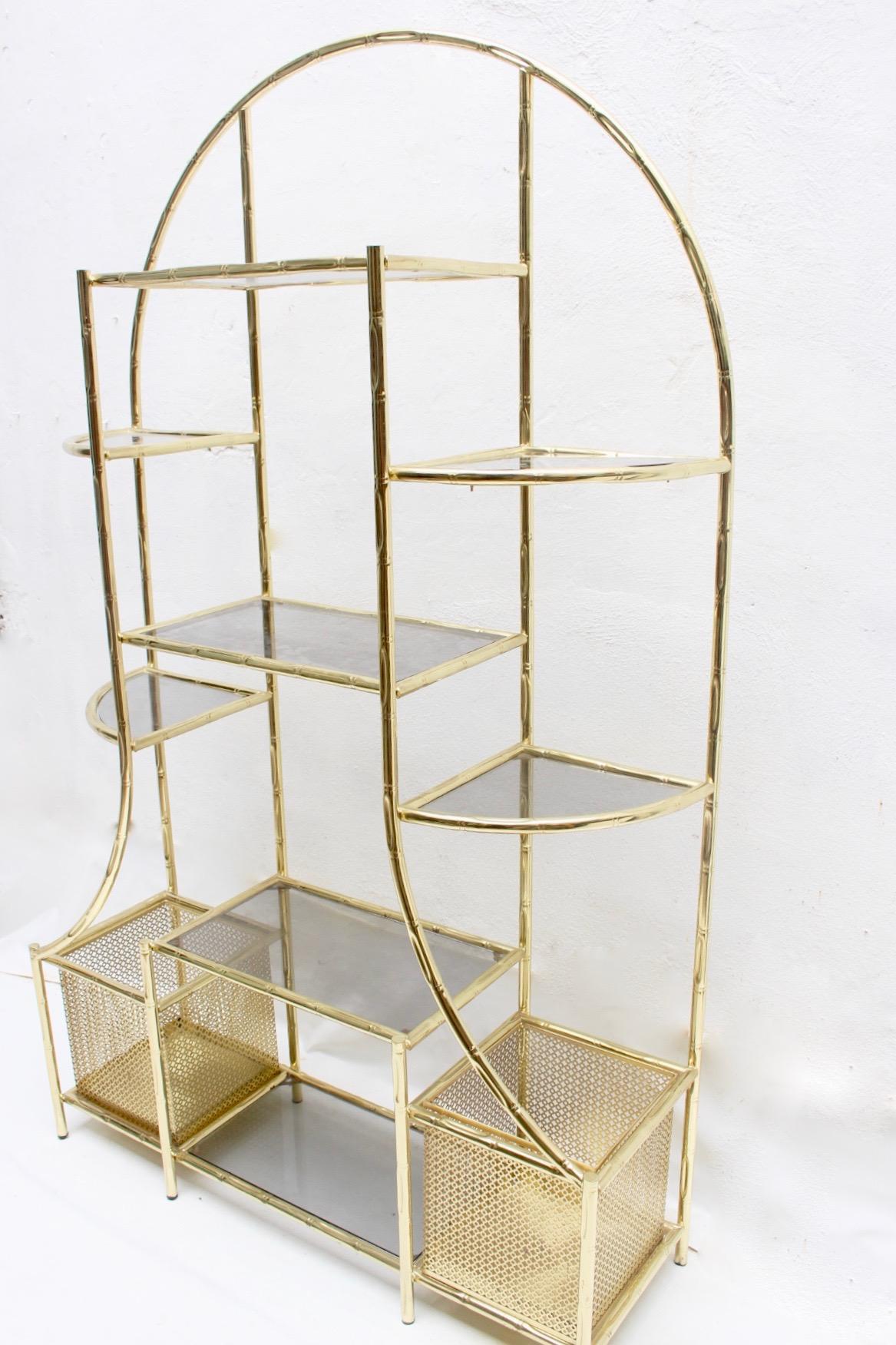 Midcentury Faux Bamboo Iron and Glass Étagère, Spain, 1970s For Sale 2
