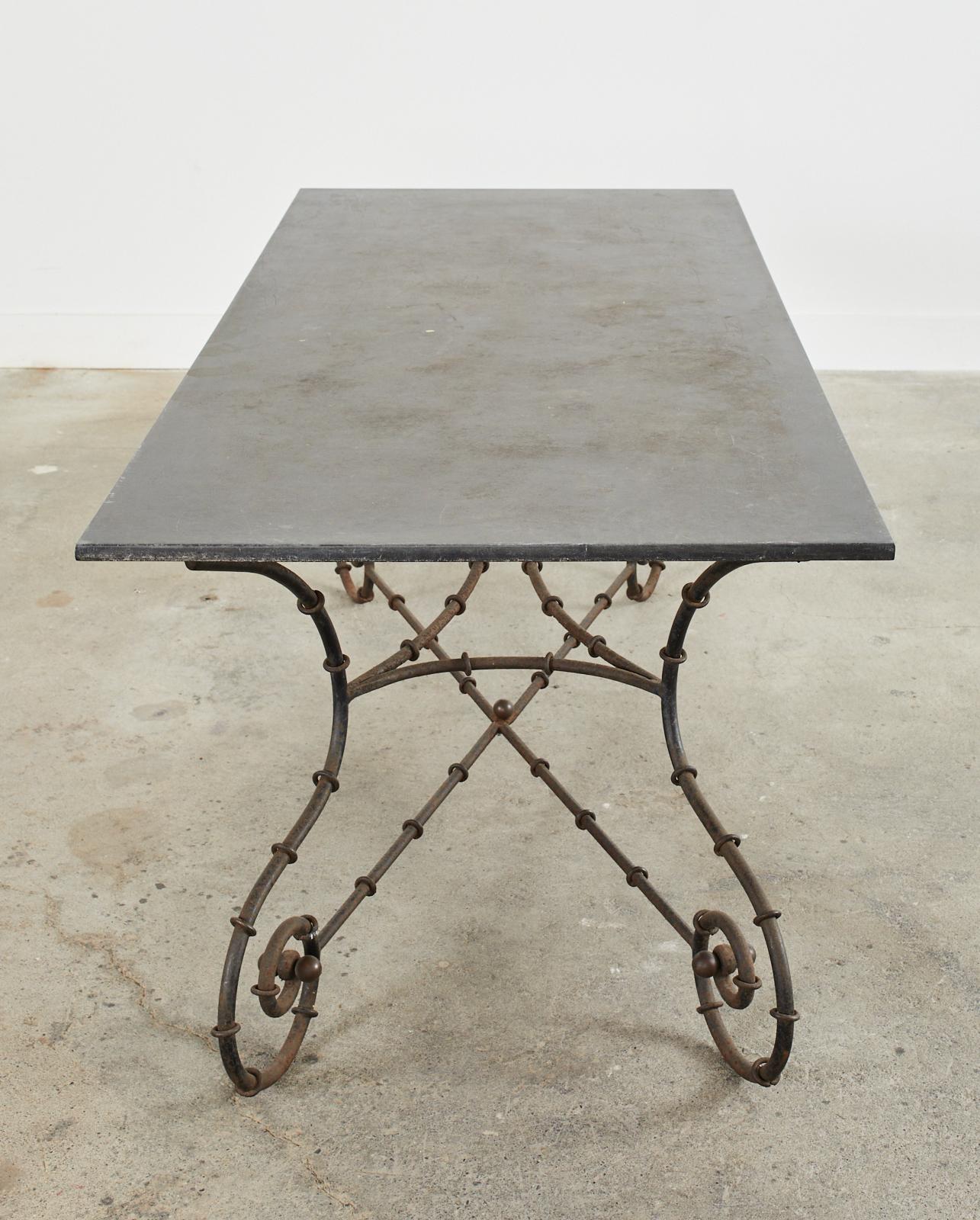 20th Century Mid-century Faux Bamboo Iron Slate Top Garden Dining Table For Sale