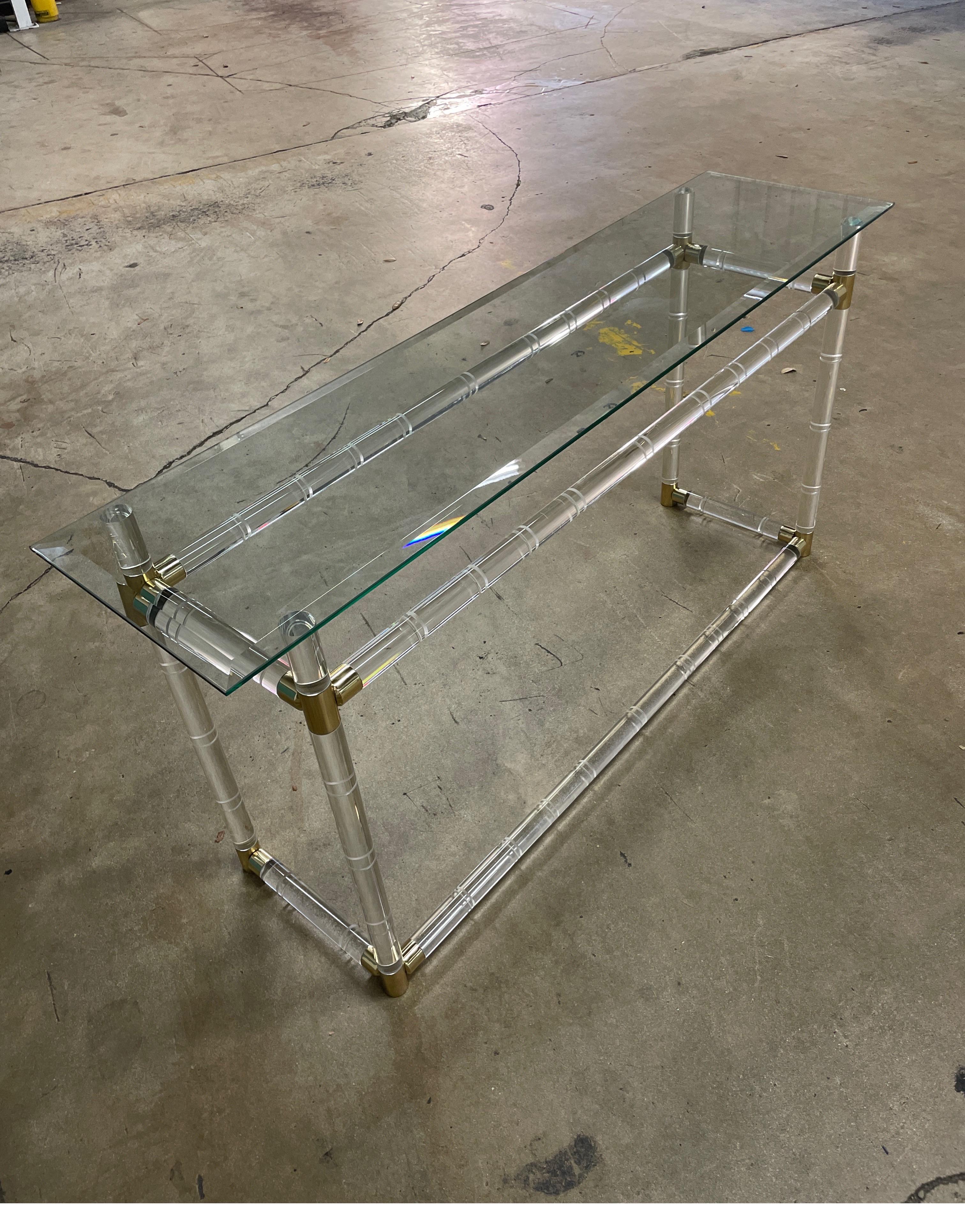 Midcentury Faux Bamboo Lucite Console by Charles Hollis Jones For Sale 3