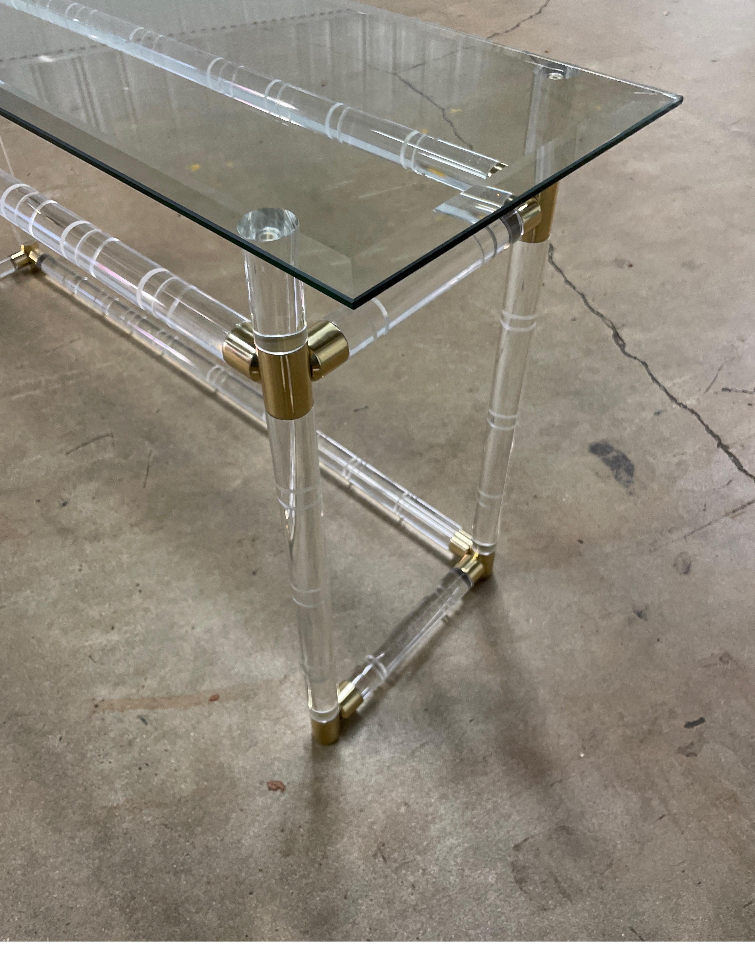 Midcentury Faux Bamboo Lucite Console by Charles Hollis Jones In Good Condition For Sale In West Palm Beach, FL