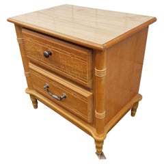 Mid Century Faux Bamboo Maple Nightstands, a Pair