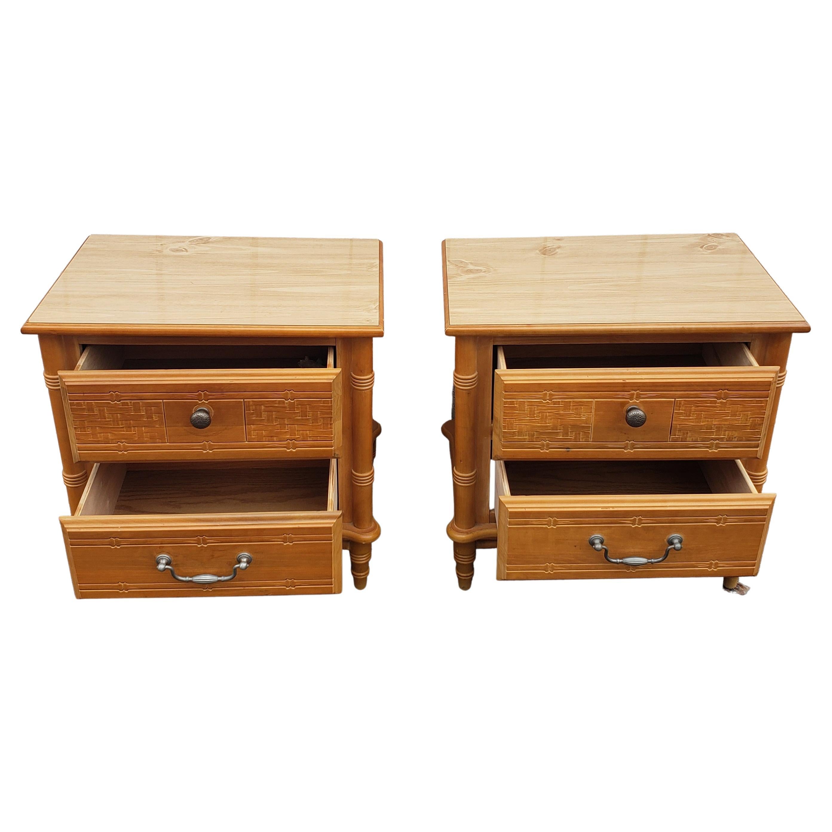Mid-Century Modern Mid Century Faux Bamboo Maple Nightstands, a Pair For Sale