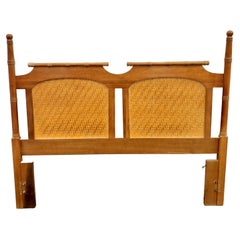 Vintage Mid Century Faux Bamboo Maple Split Reed Panels Queen Size Headboard 