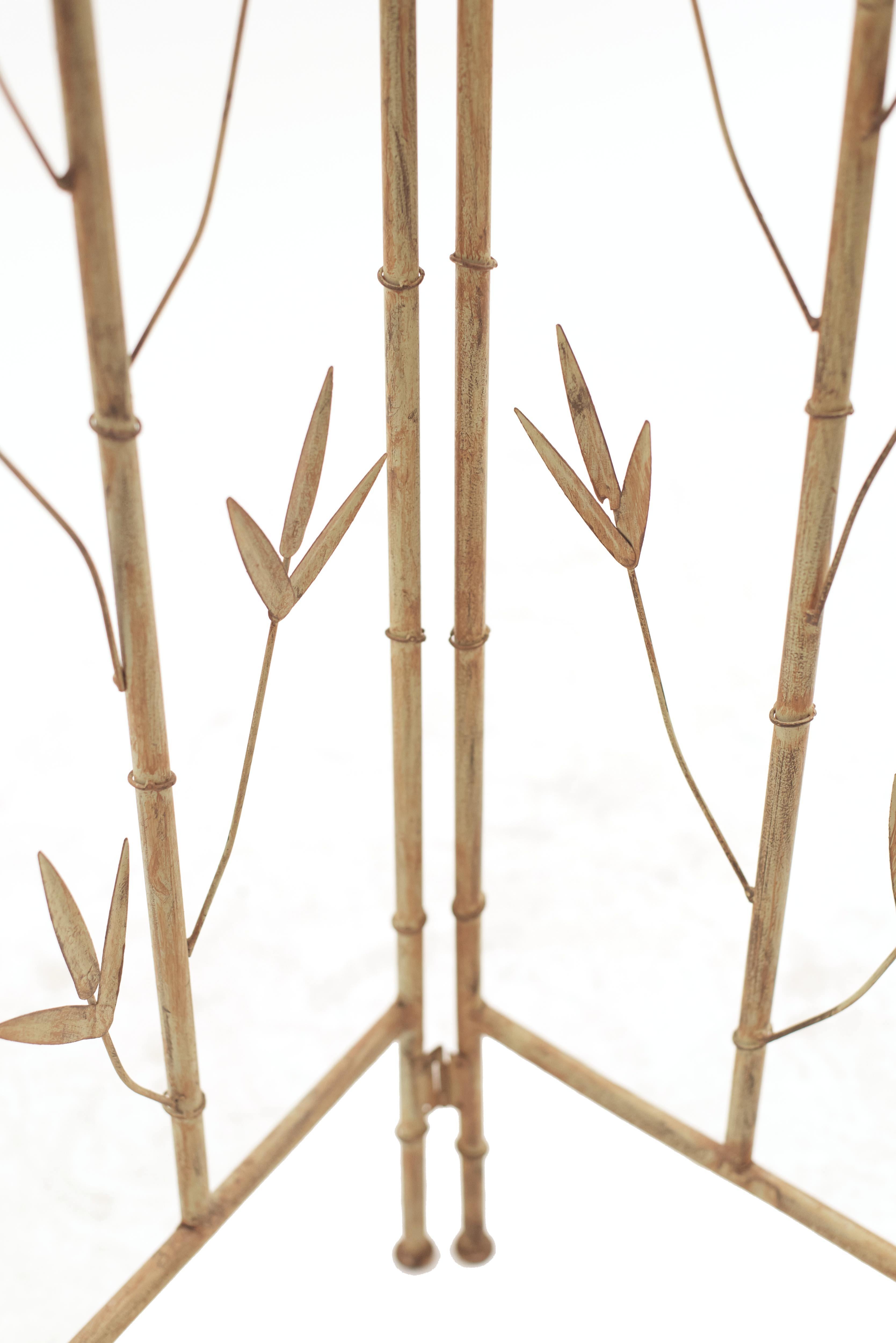 American Mid-Century Faux Bamboo Metal Painted 3-Fold Screen For Sale