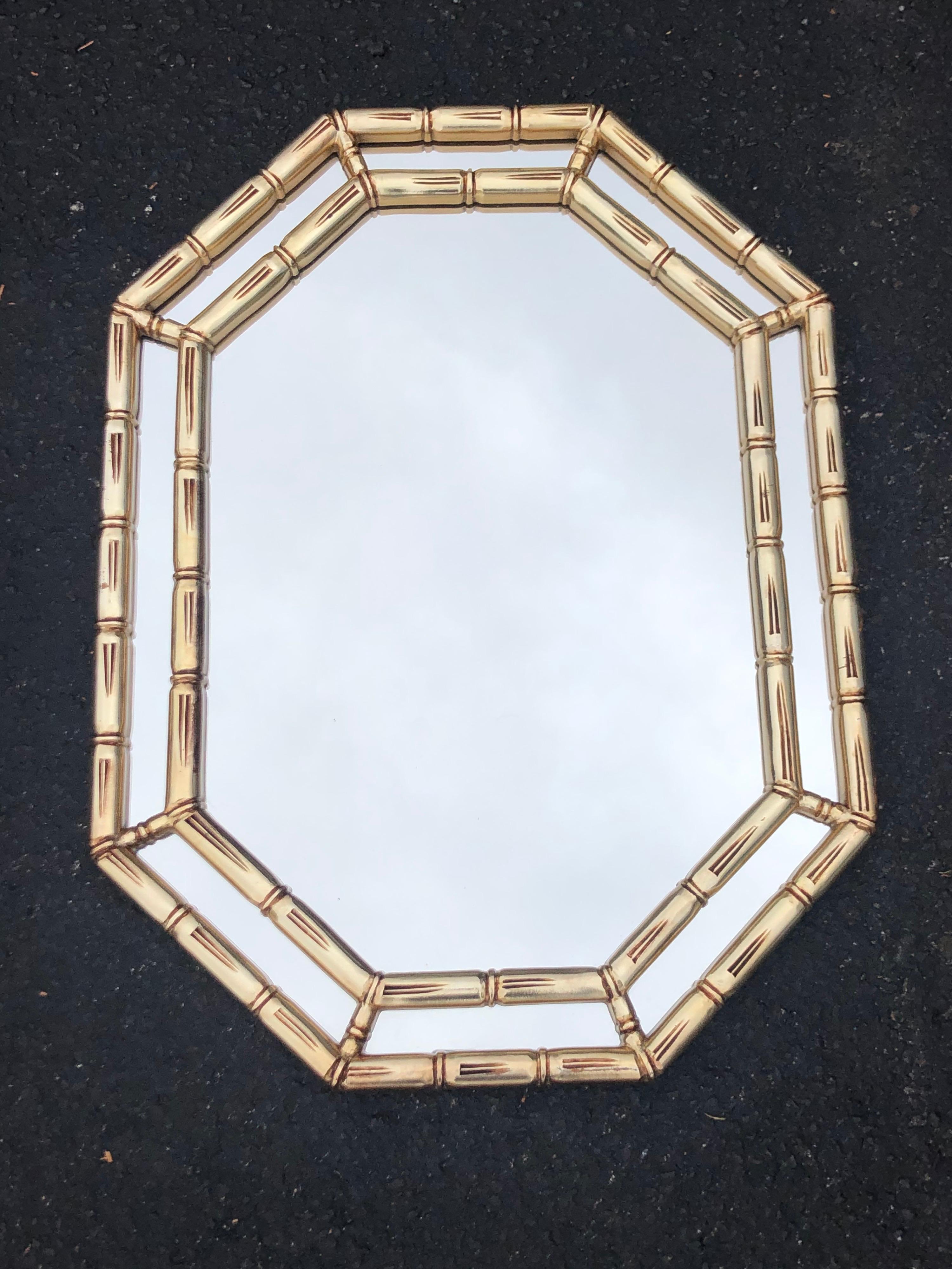 Mid Century Faux Bamboo Mirror in Gold For Sale 2