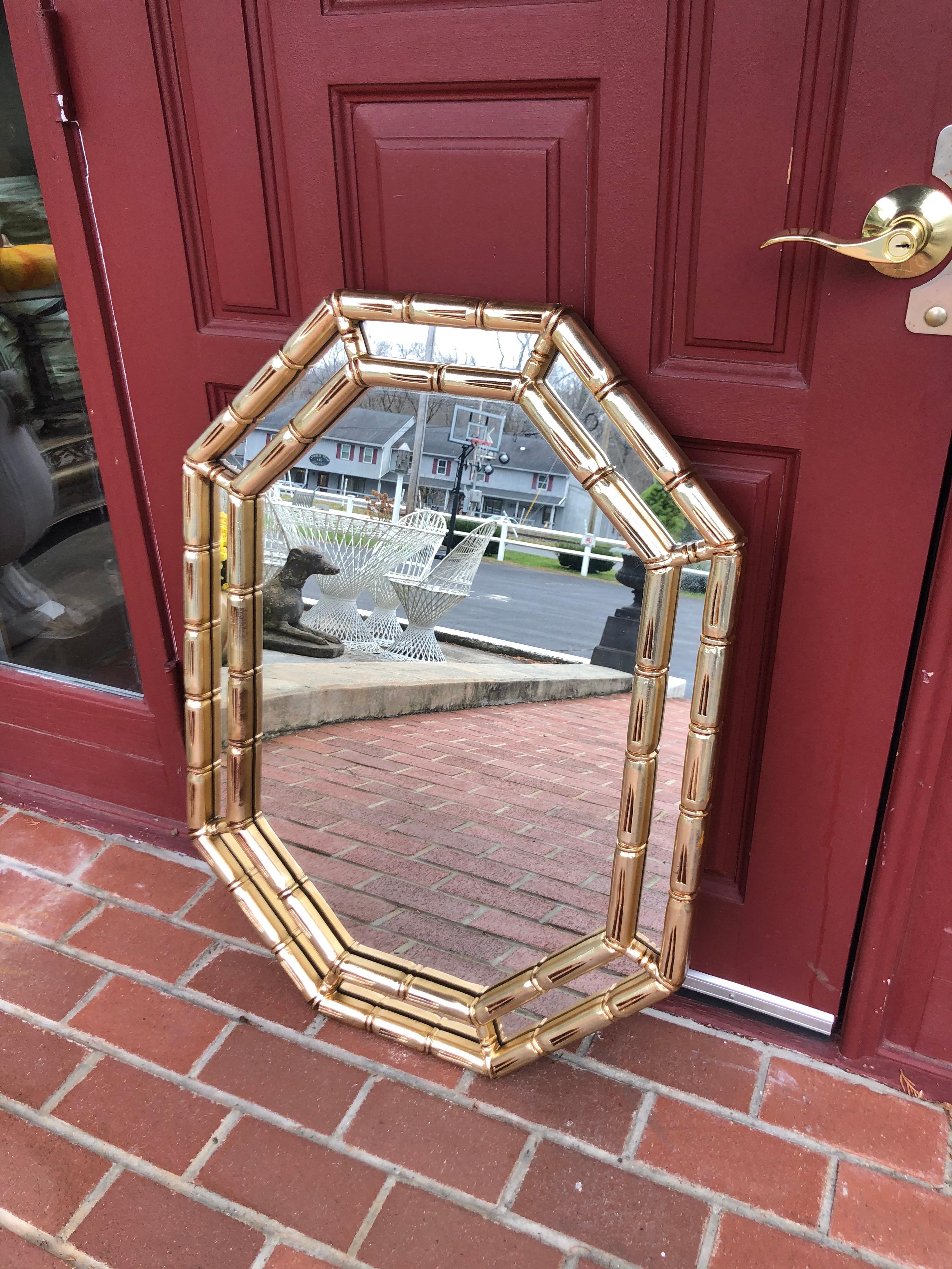 Mid Century Faux Bamboo Mirror in Gold For Sale 4