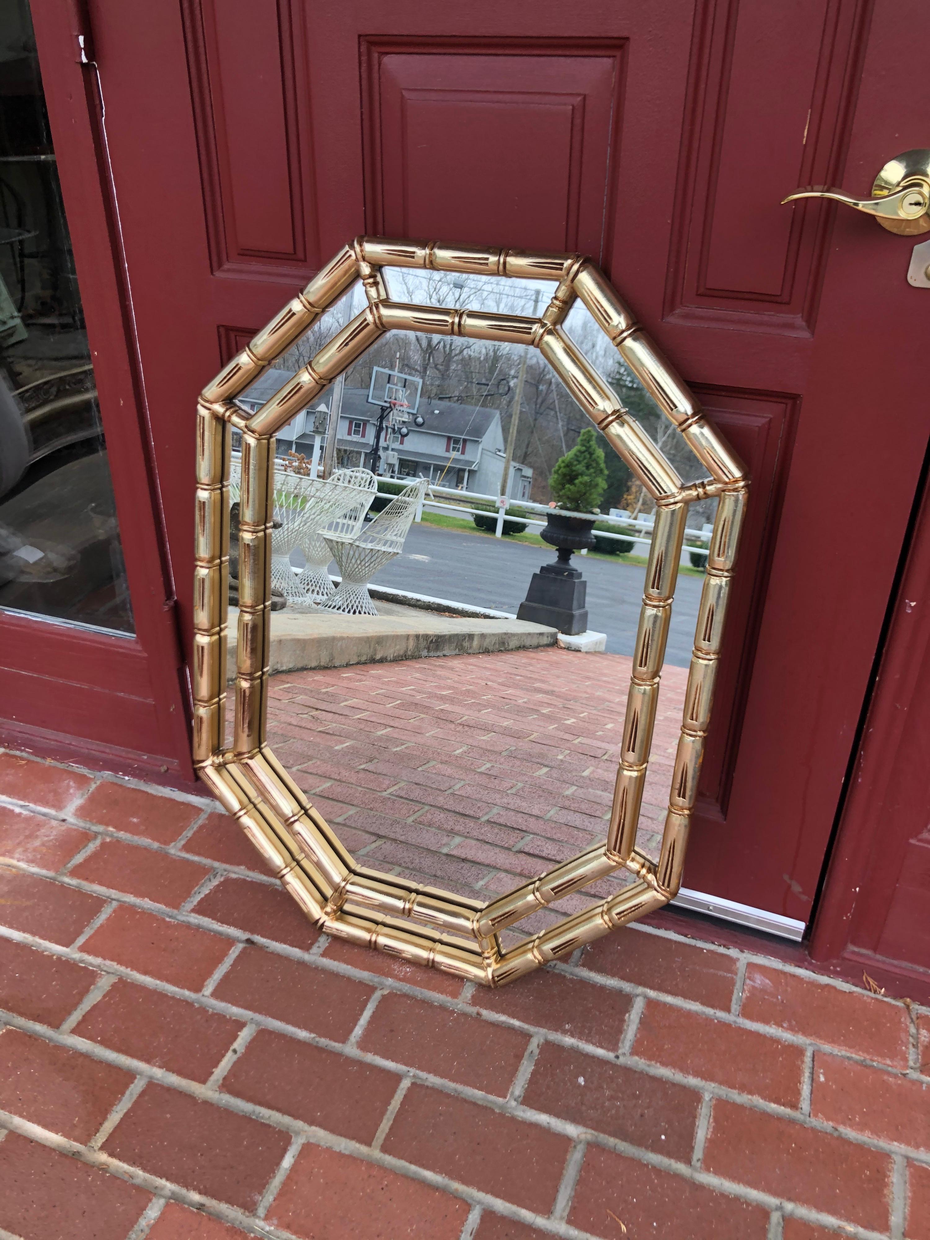 Mid Century Faux Bamboo Mirror in Gold For Sale 5