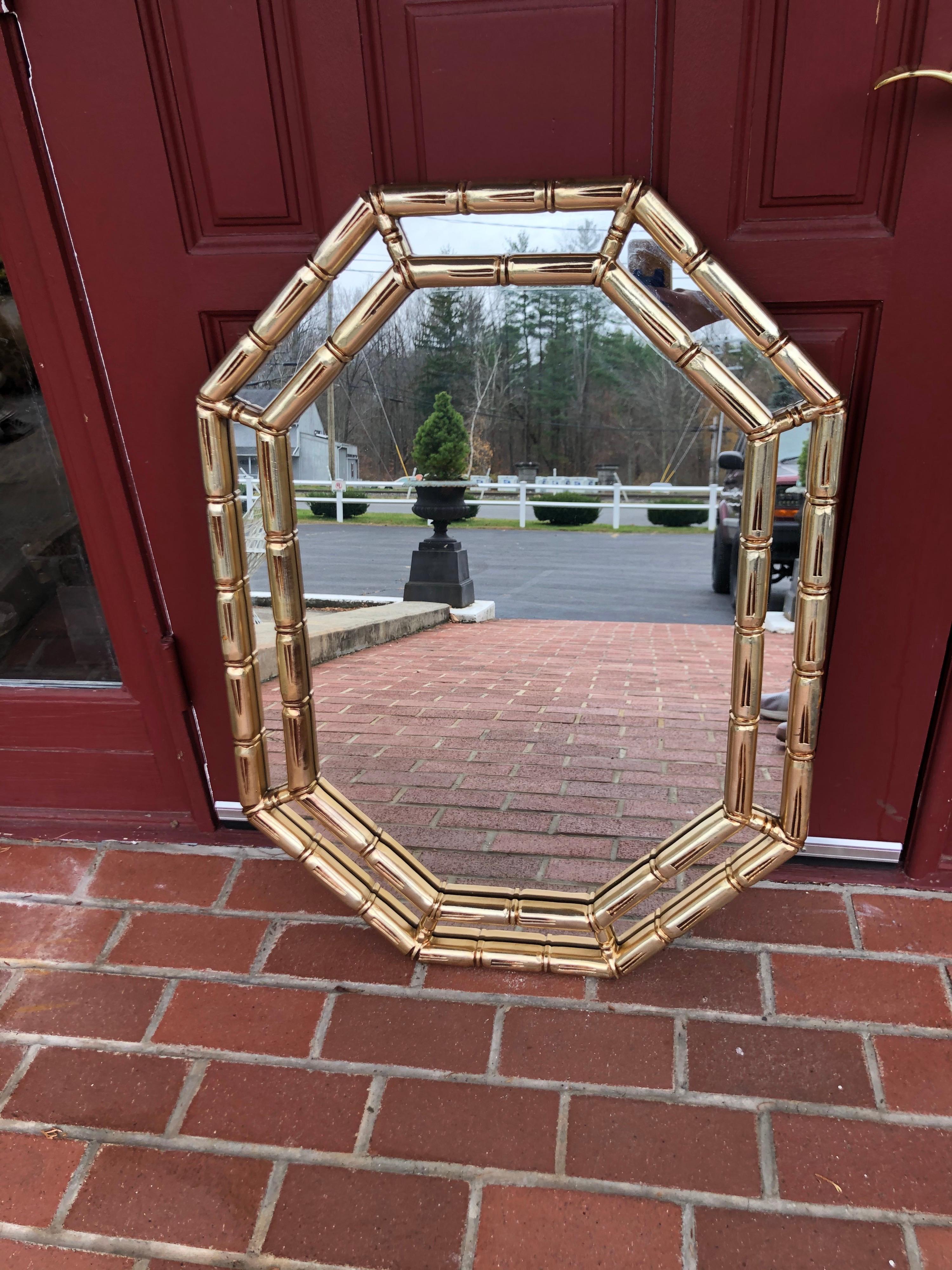 Mid Century Faux Bamboo Mirror in Gold For Sale 6