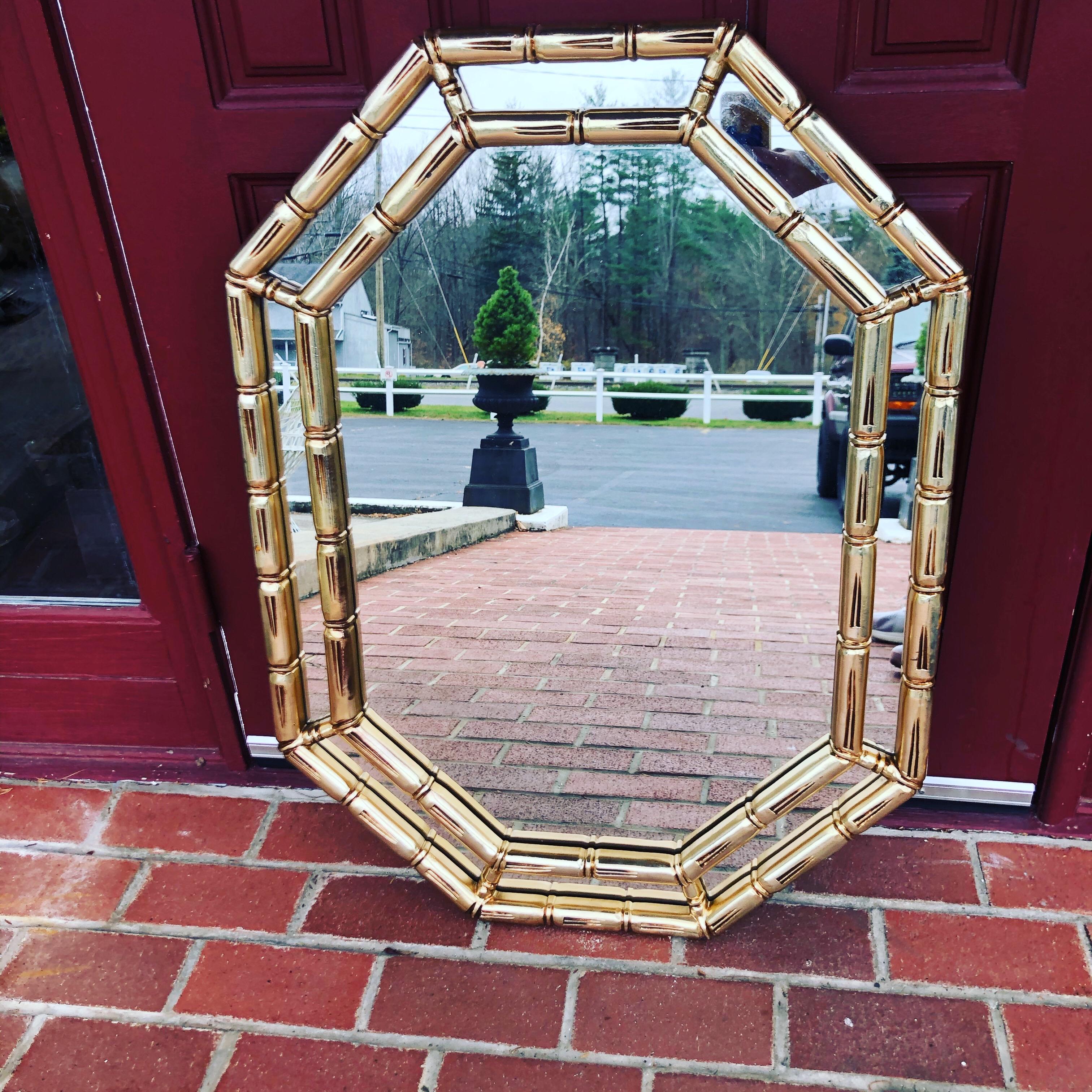 Mid Century Faux Bamboo Mirror in Gold For Sale 7