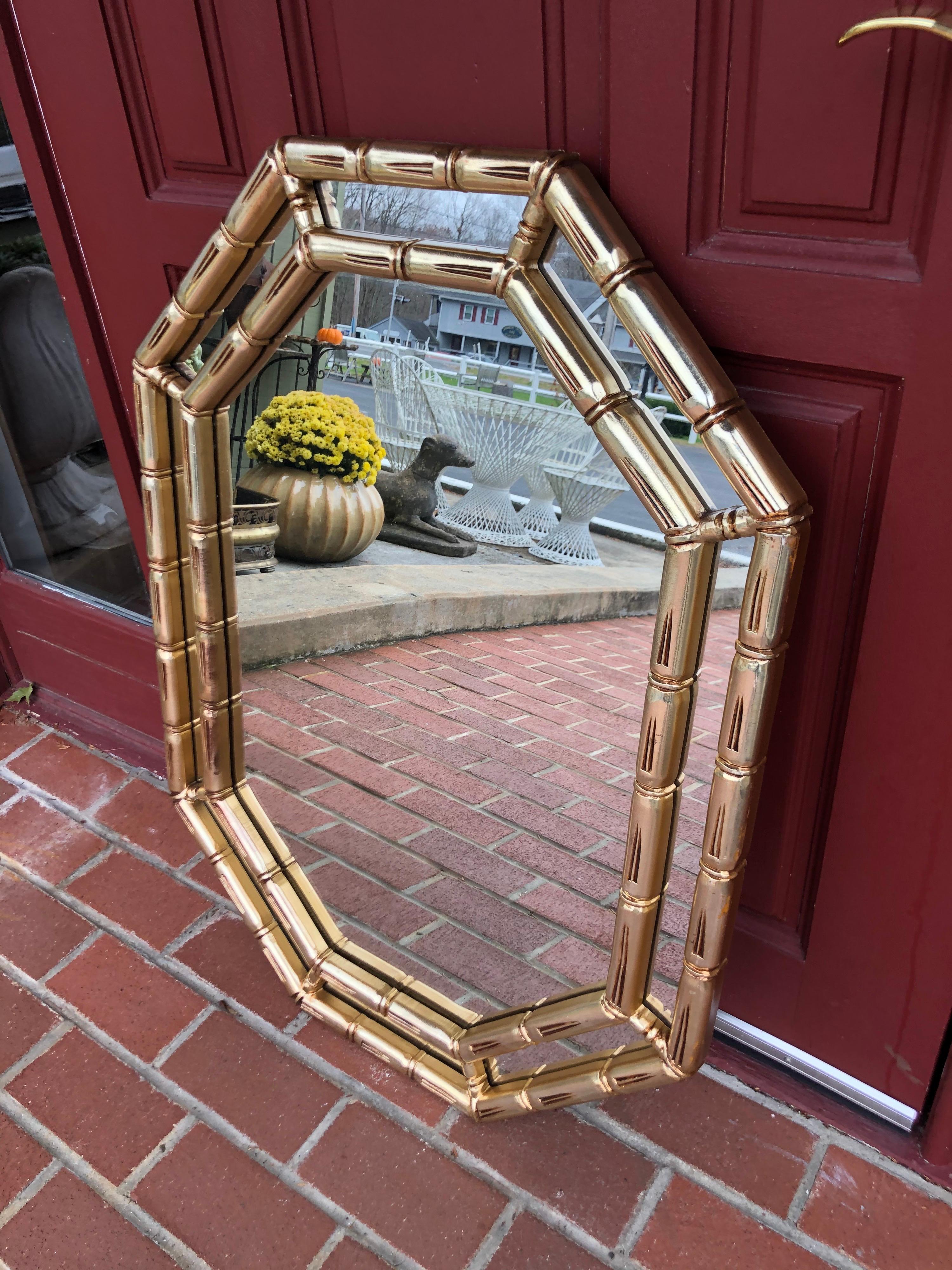 Mid Century Faux Bamboo Mirror in Gold For Sale 8