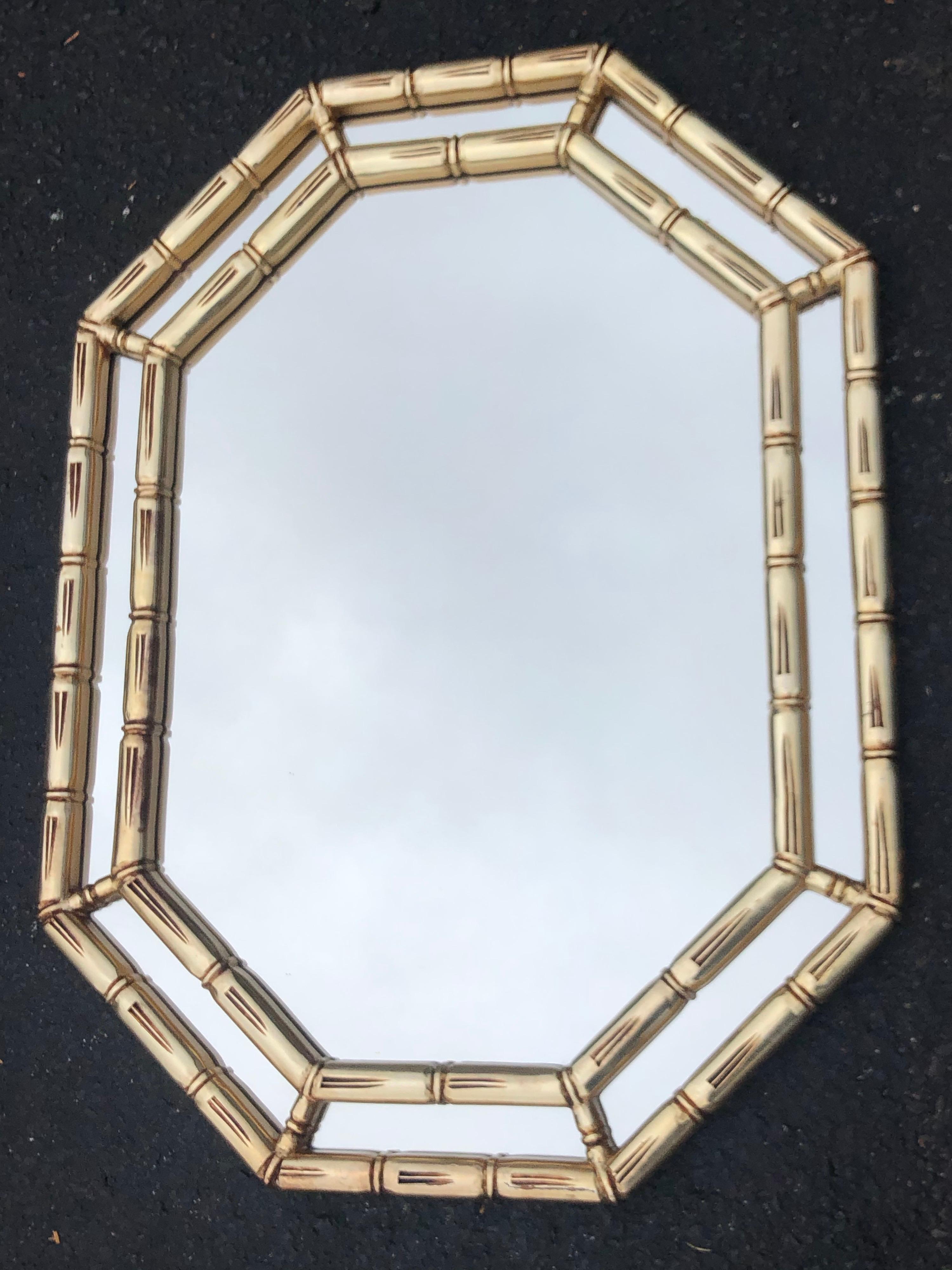 Mid Century Faux Bamboo Mirror in Gold For Sale 10