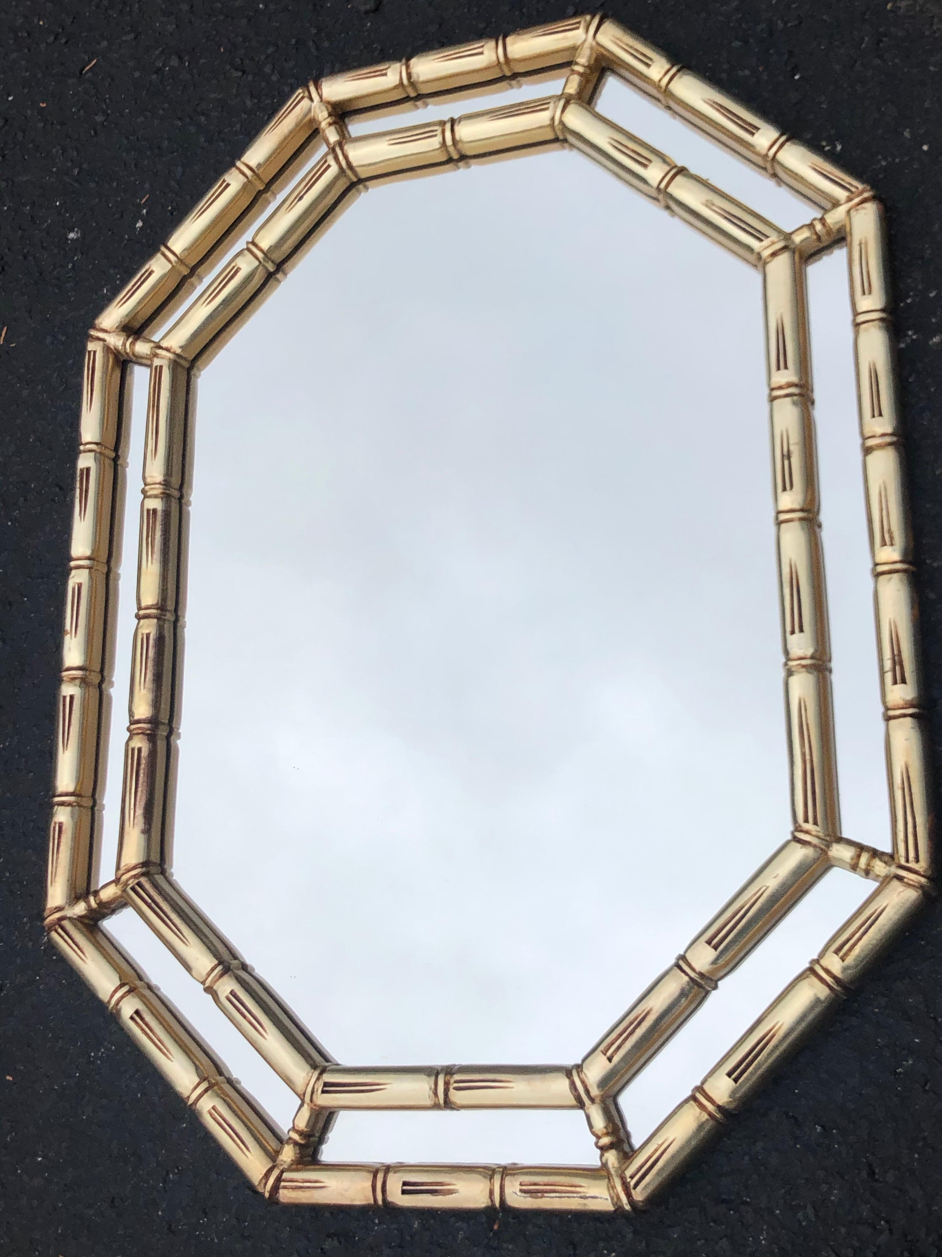 Mid Century Faux Bamboo Mirror in Gold For Sale 11