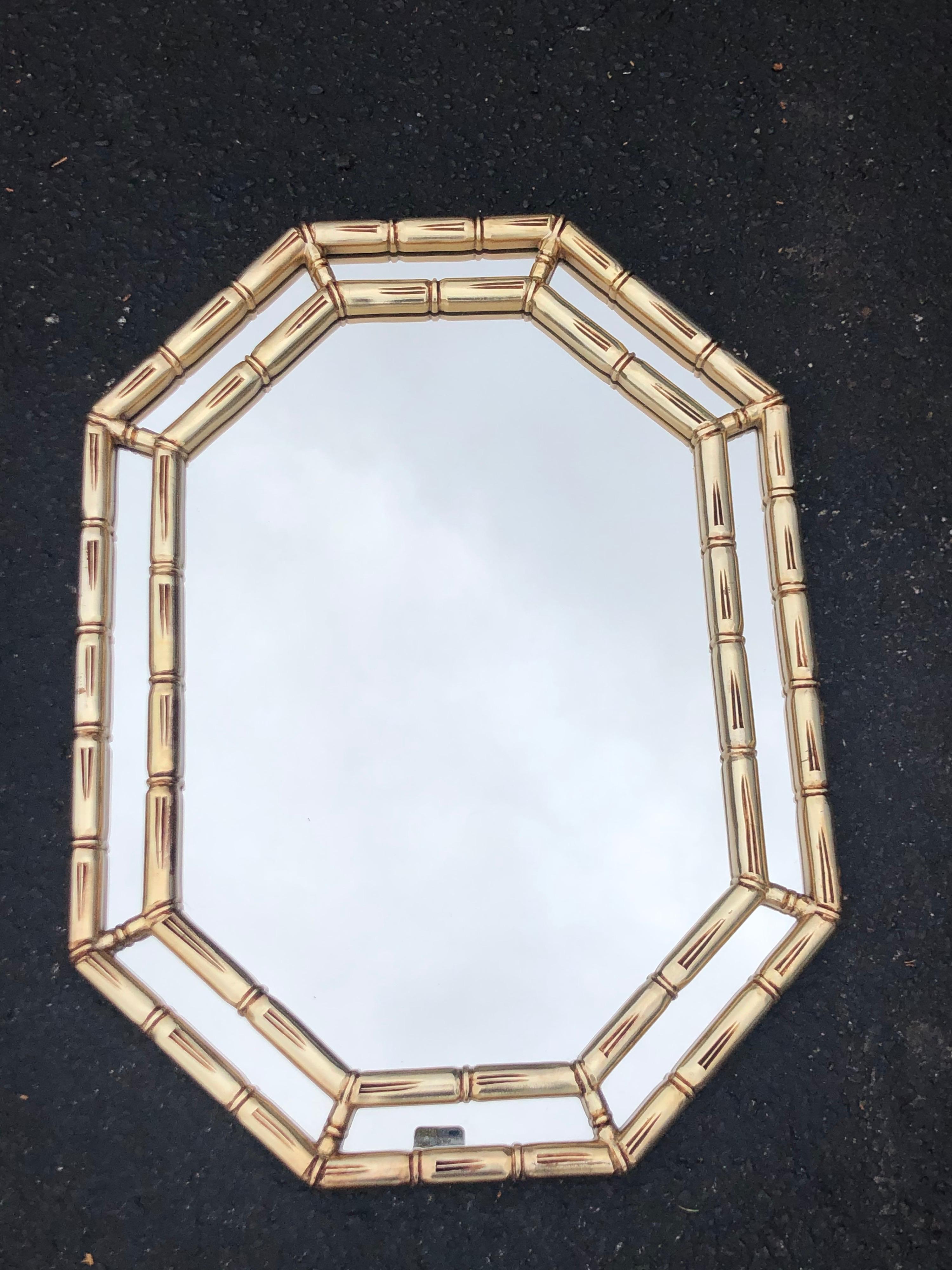 Mid Century Faux Bamboo Mirror in Gold For Sale 12