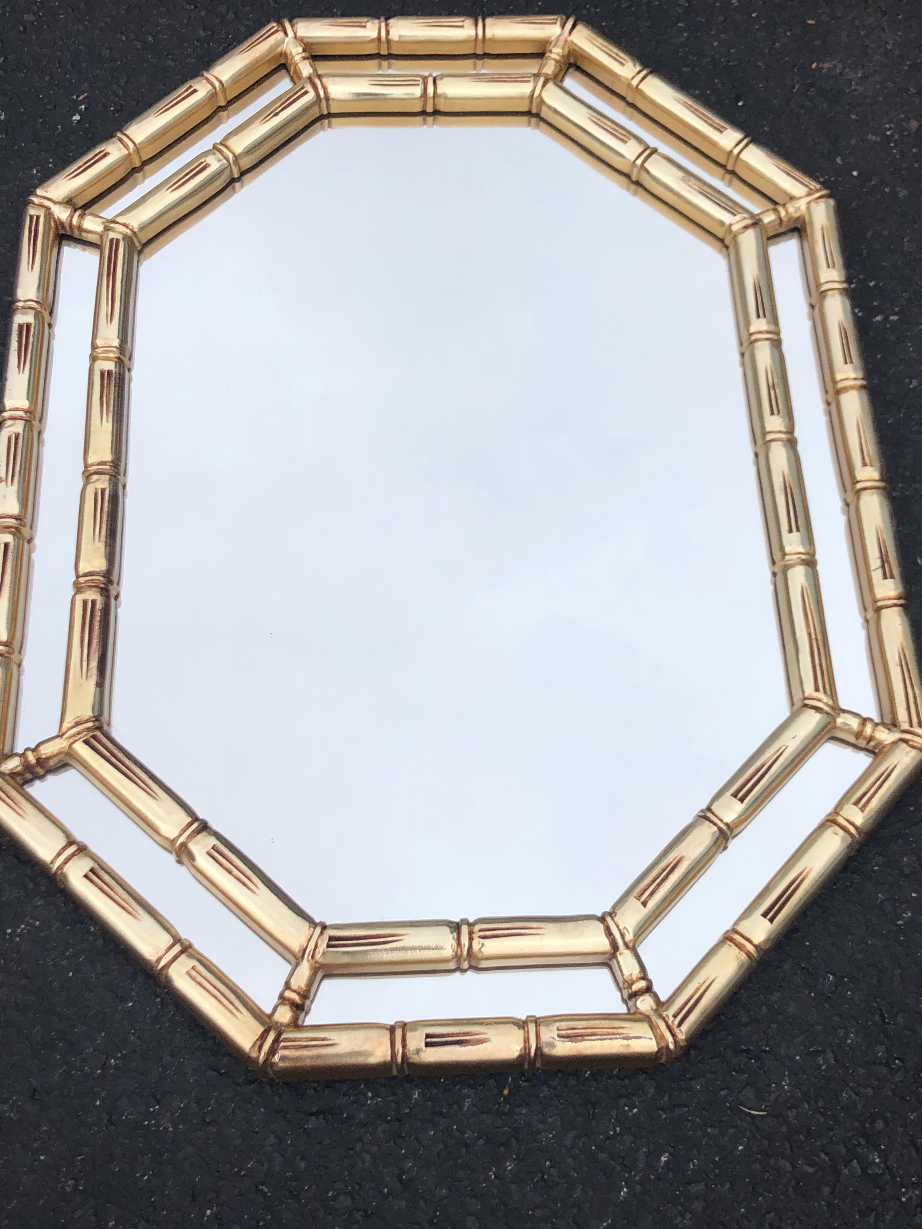 Hollywood Regency Mid Century Faux Bamboo Mirror in Gold For Sale