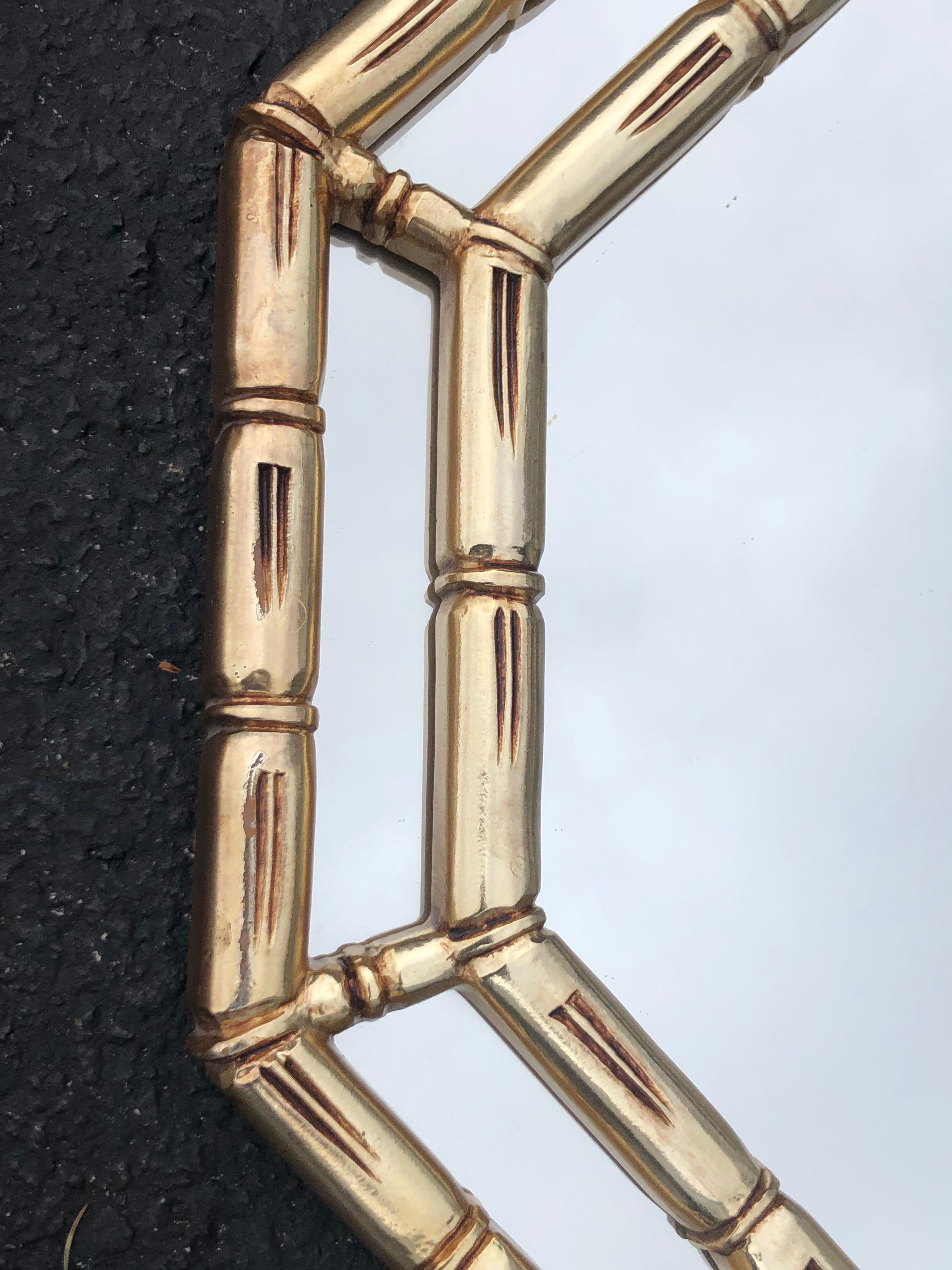Mid Century Faux Bamboo Mirror in Gold In Good Condition For Sale In Redding, CT