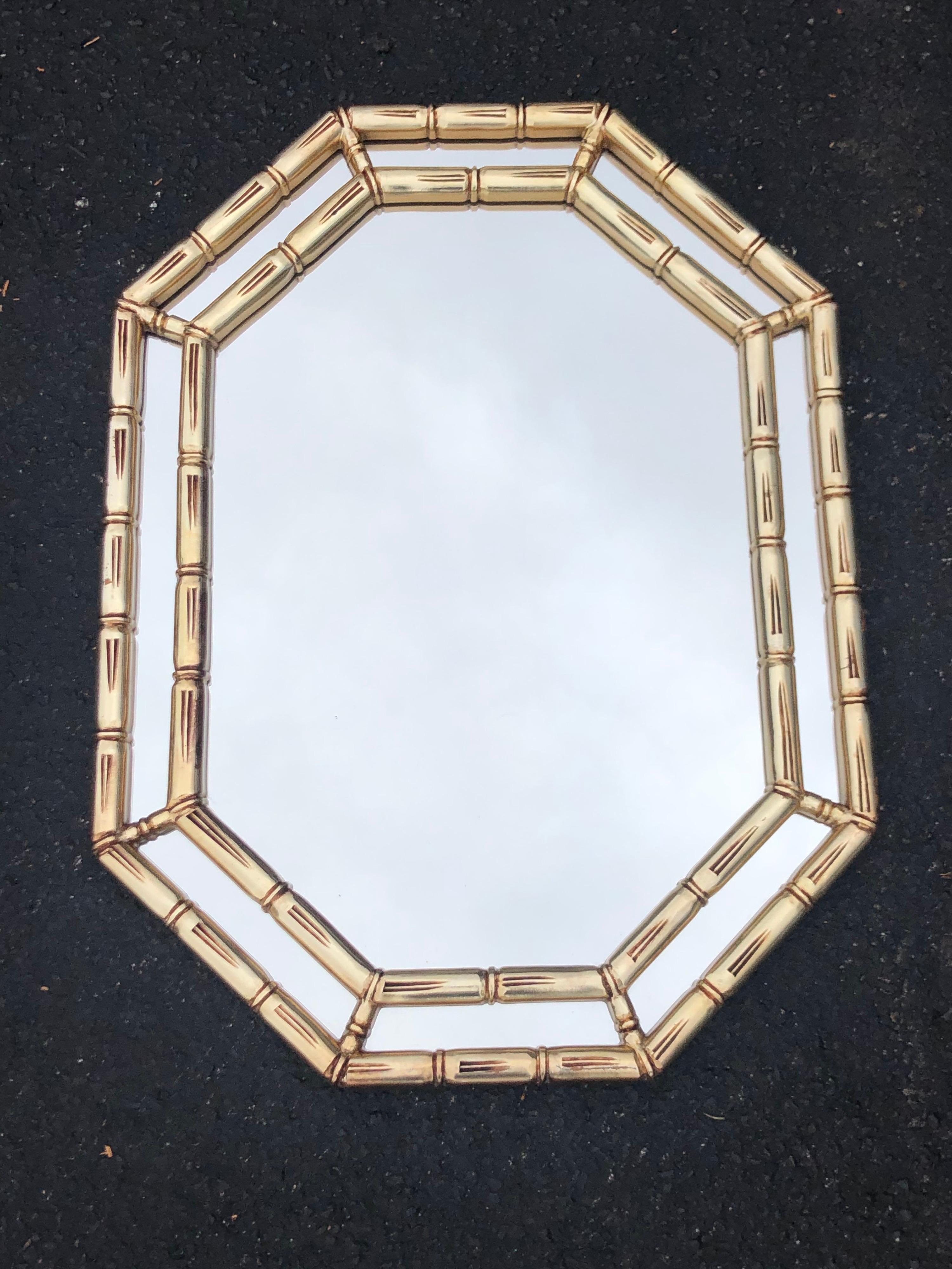 Mid Century Faux Bamboo Mirror in Gold For Sale 1