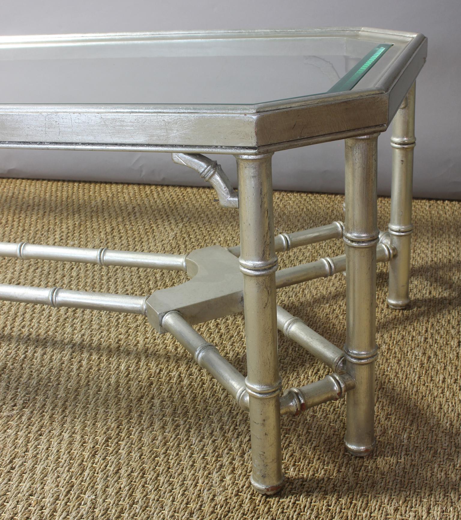 Midcentury Faux Bamboo Silver Leaf Cocktail Table For Sale 4
