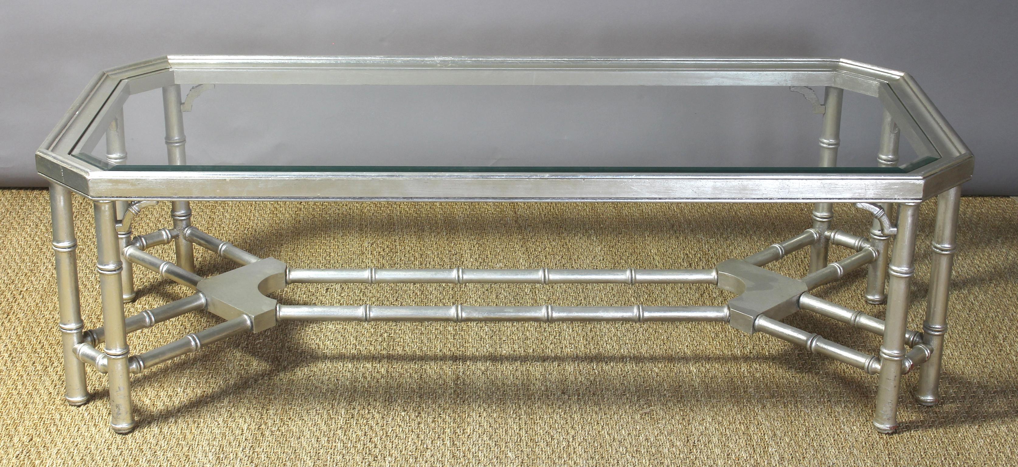 Mid-20th Century Midcentury Faux Bamboo Silver Leaf Cocktail Table For Sale