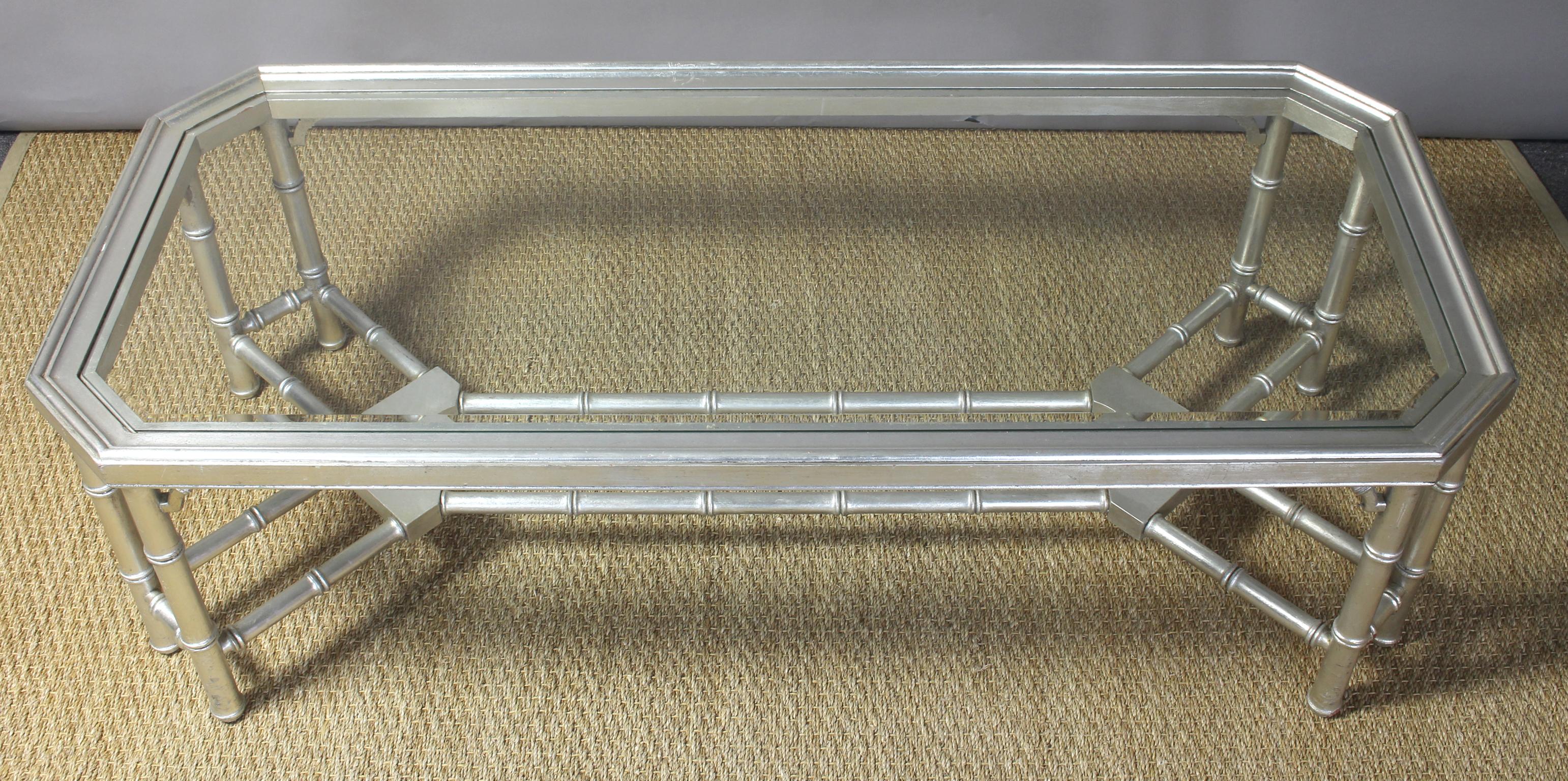 Midcentury Faux Bamboo Silver Leaf Cocktail Table For Sale 1