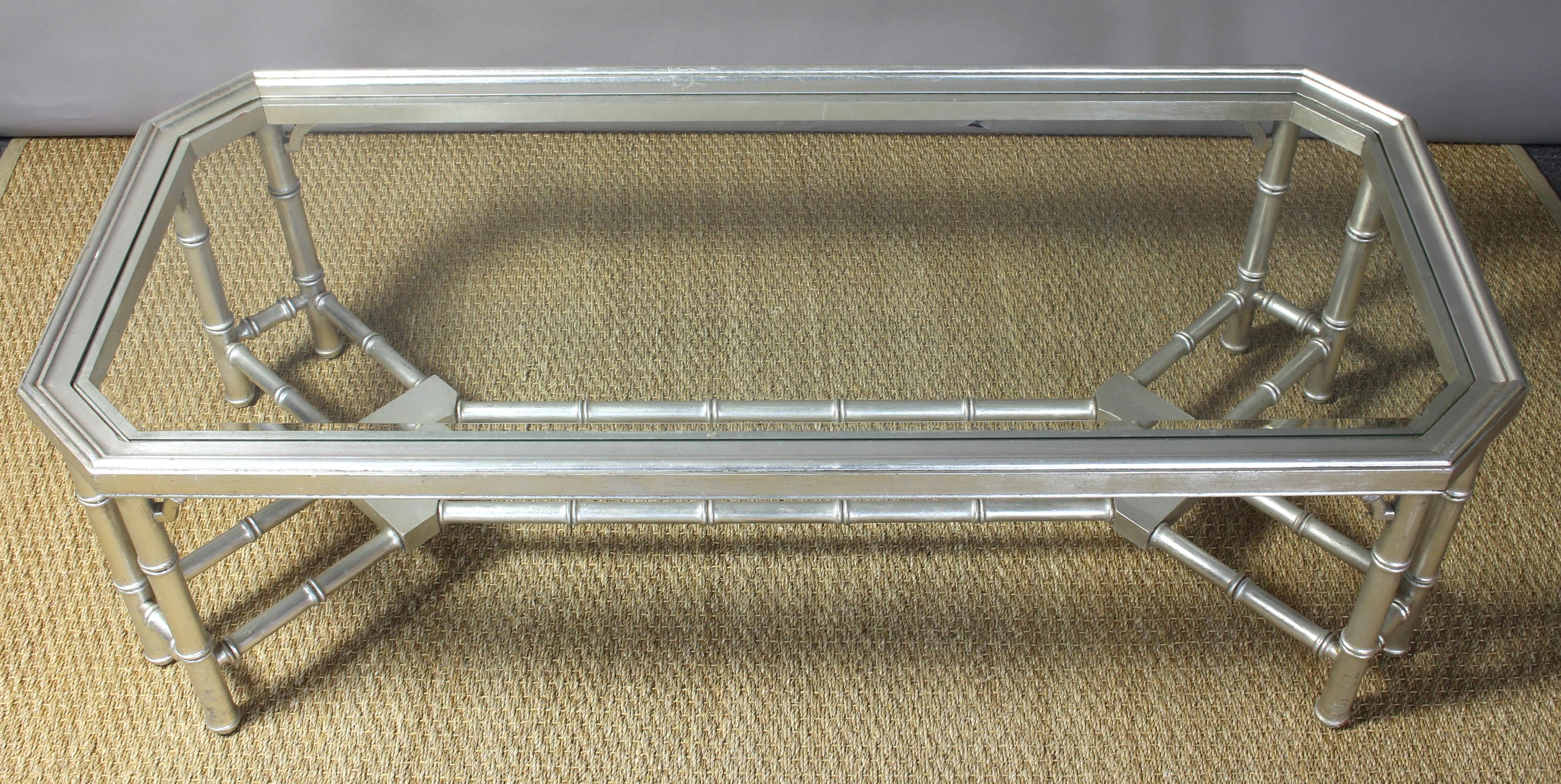 Midcentury Faux Bamboo Silver Leaf Cocktail Table For Sale 2