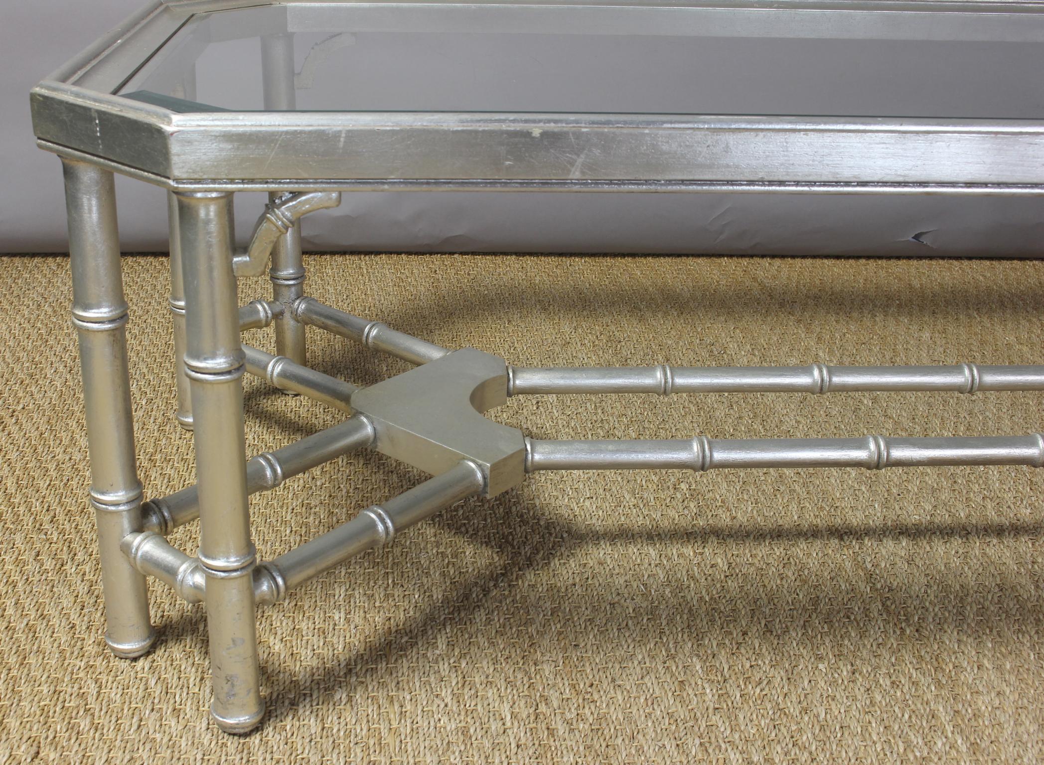 Midcentury Faux Bamboo Silver Leaf Cocktail Table For Sale 3
