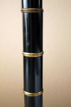 Mid Century Faux Bamboo Styled Black & Brass Table Lamp Speer