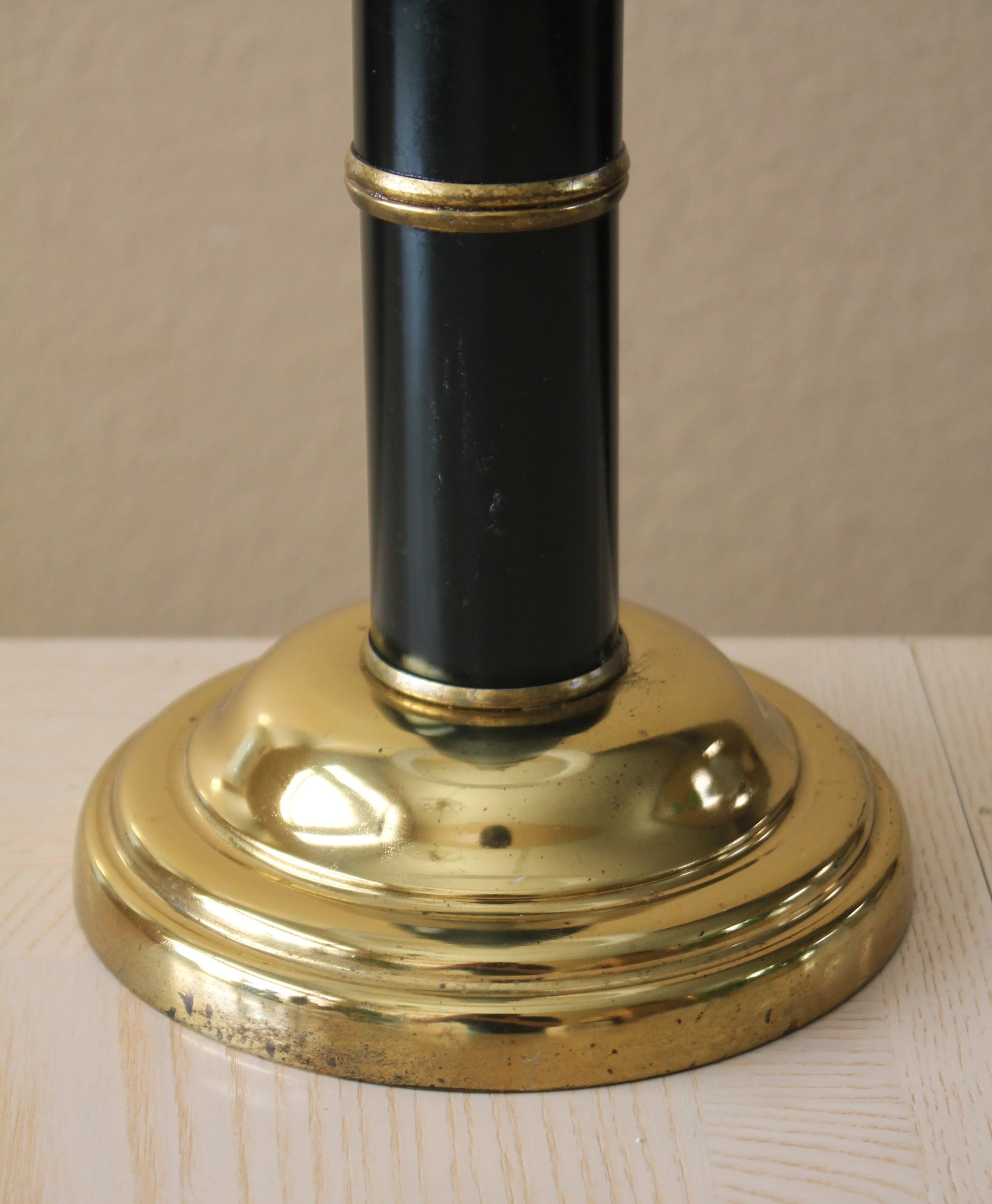 Mid-Century Modern Mid Century Faux Bamboo Styled Black & Brass Table Lamp Speer For Sale