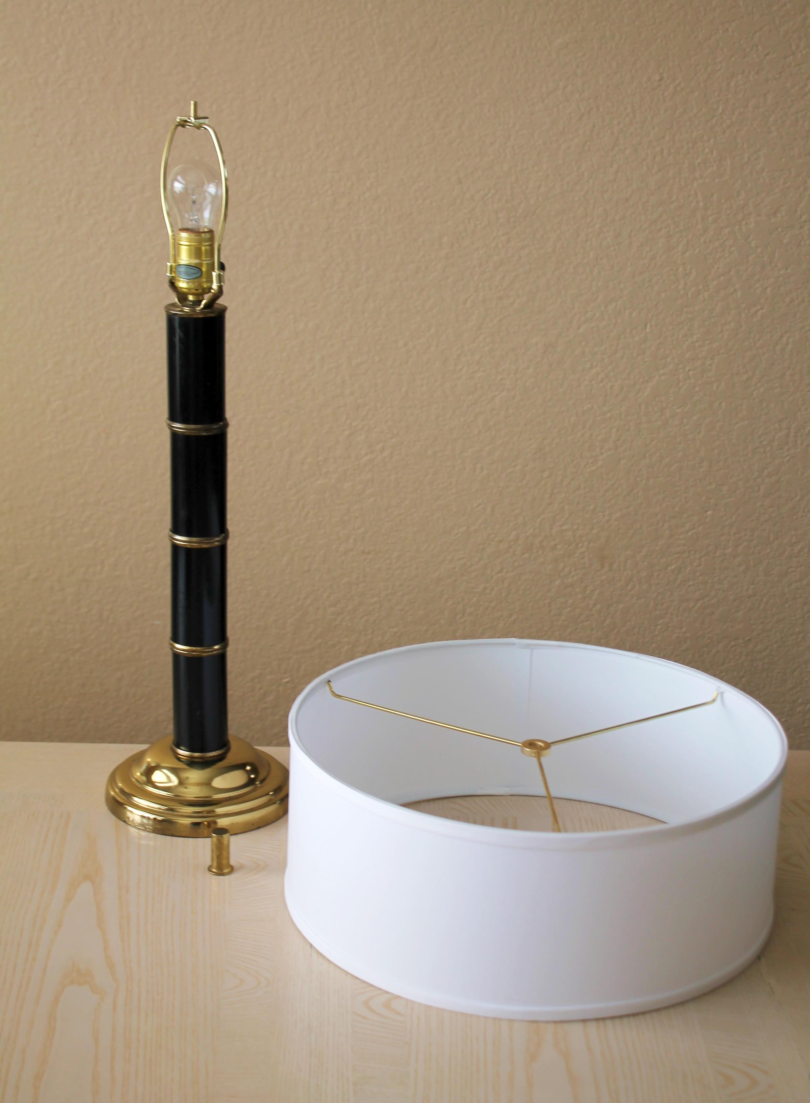American Mid Century Faux Bamboo Styled Black & Brass Table Lamp Speer For Sale