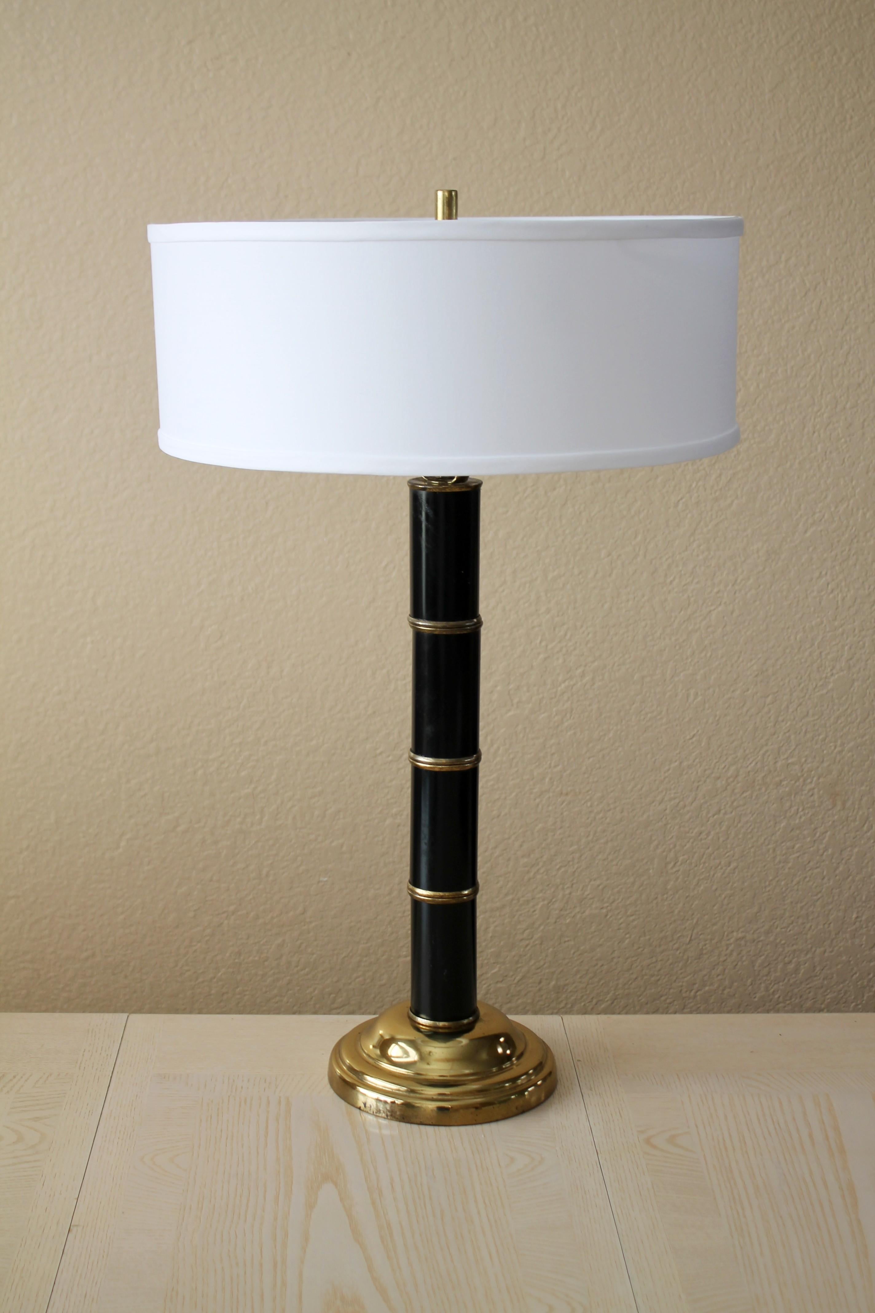 Cast Mid Century Faux Bamboo Styled Black & Brass Table Lamp Speer For Sale