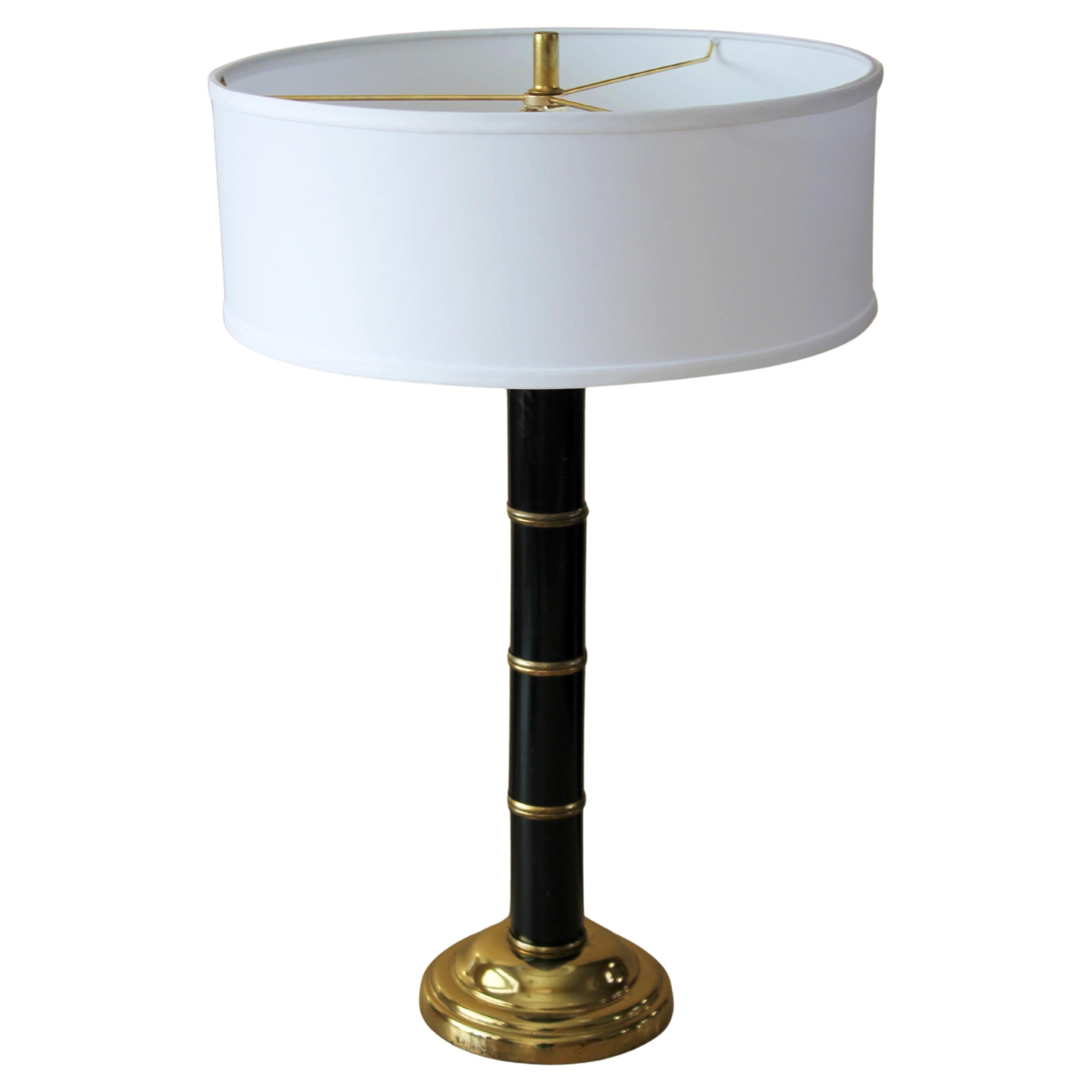 Mid Century Faux Bamboo Styled Black & Brass Table Lamp Speer For Sale