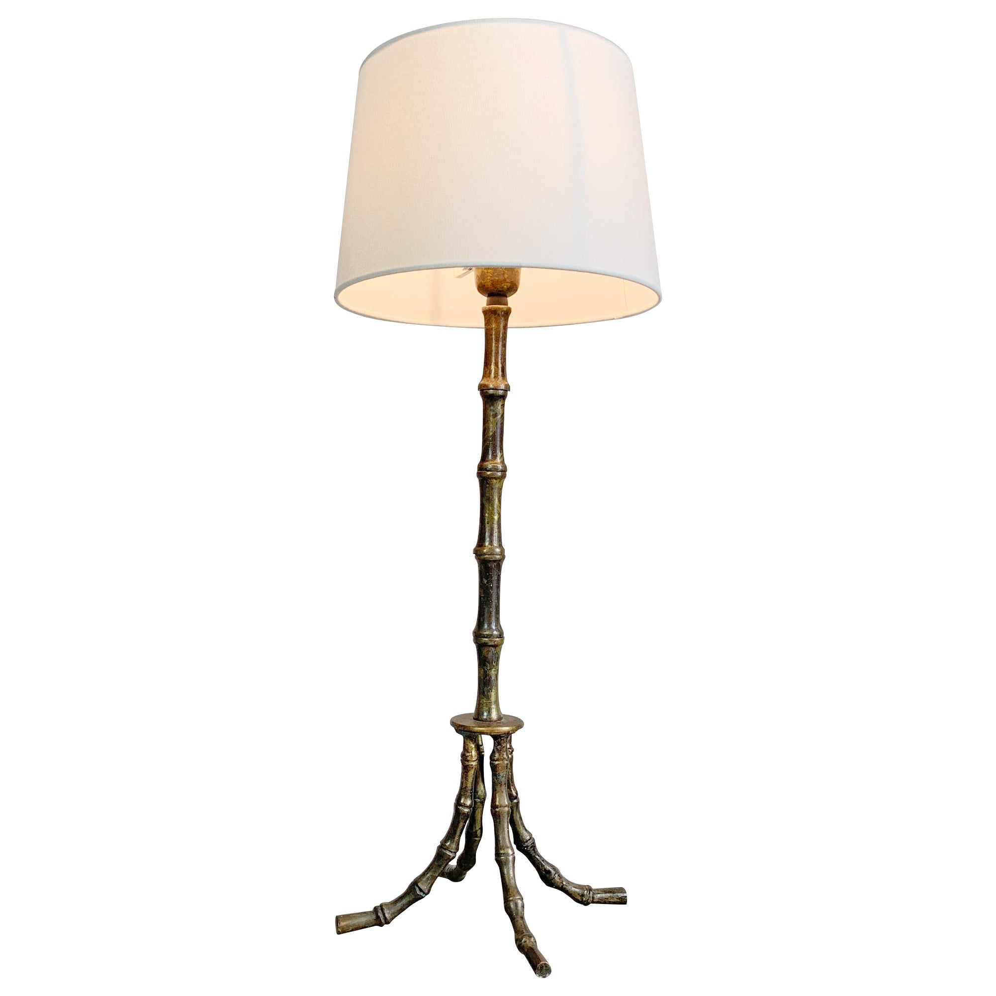 Mid Century Faux Bamboo Table Lamp Gold Brass
