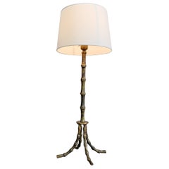 Mid Century Faux Bamboo Table Lamp Gold Brass