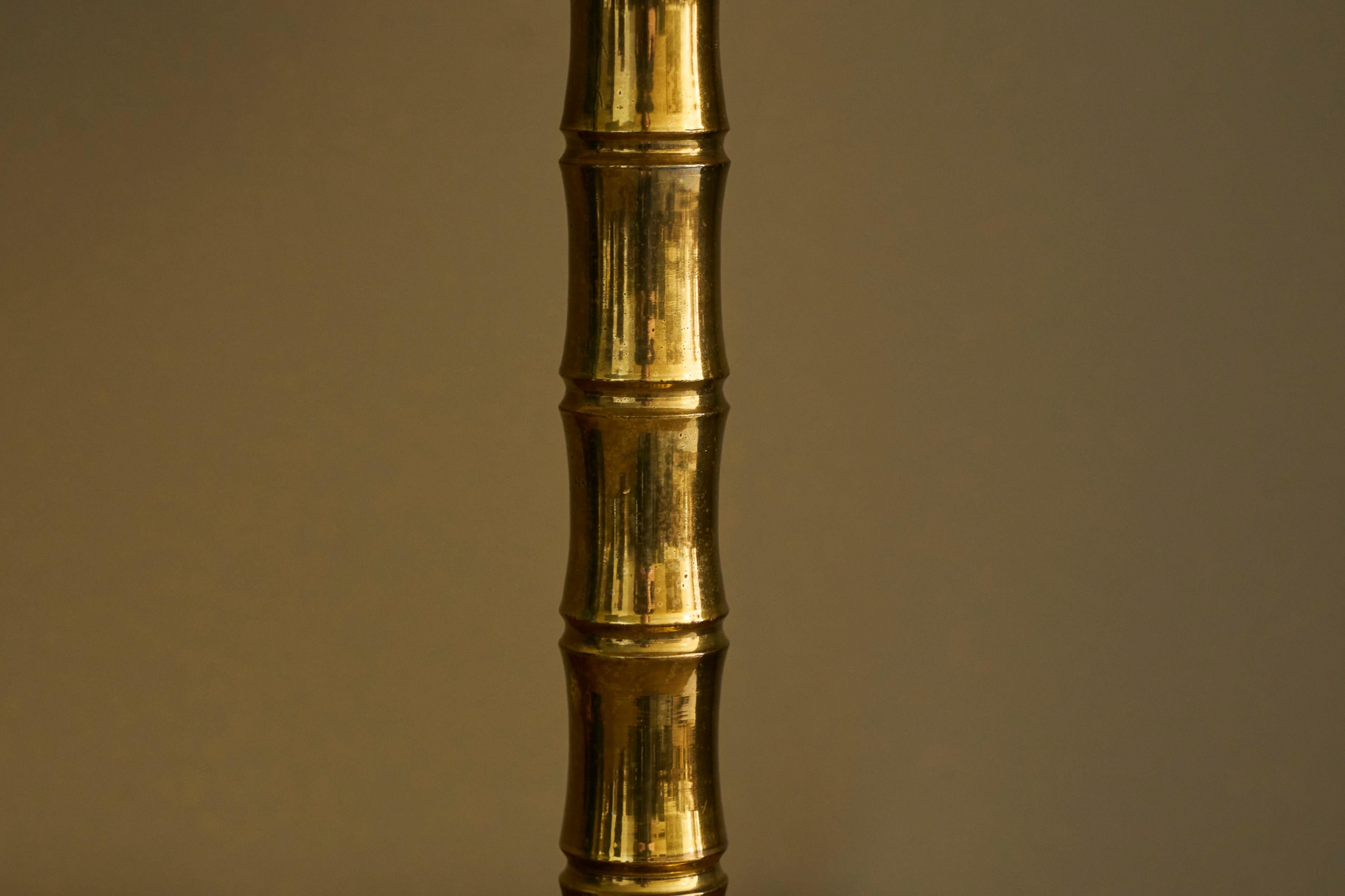 European Mid Century 'Faux Bamboo' Table Lamp in Sand Cast Brass 1960s For Sale