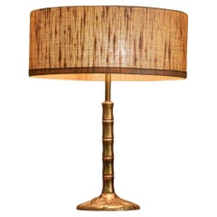 Mid Century 'Faux Bamboo' Table Lamp in Sand Cast Brass 1960s