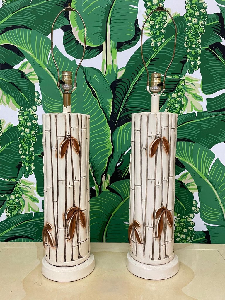 Midcentury Faux Bamboo Table Lamps For Sale at 1stDibs