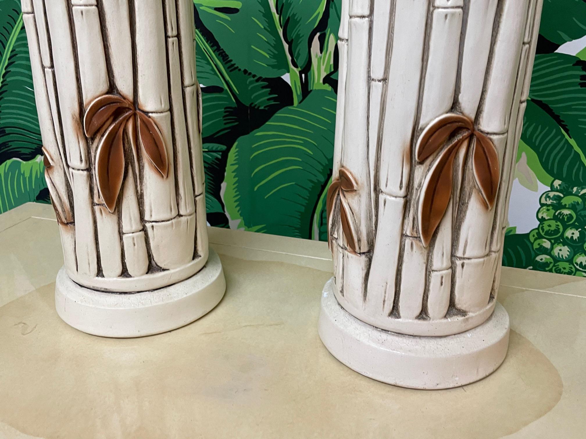 Mid Century Faux Bamboo Table Lamps In Good Condition For Sale In Jacksonville, FL
