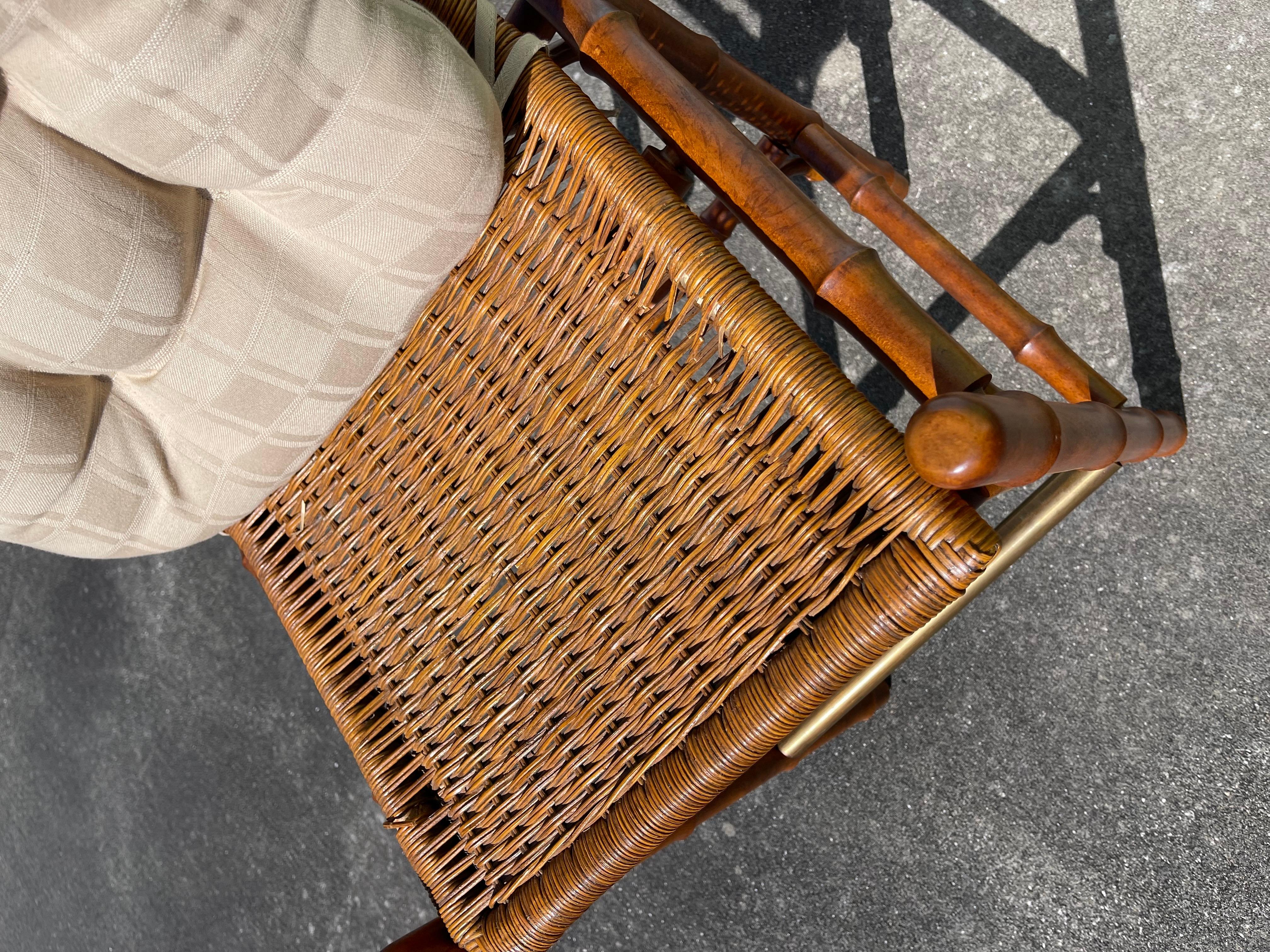 Mid-Century Faux Bamboo Wicker Barstools, a Pair For Sale 6