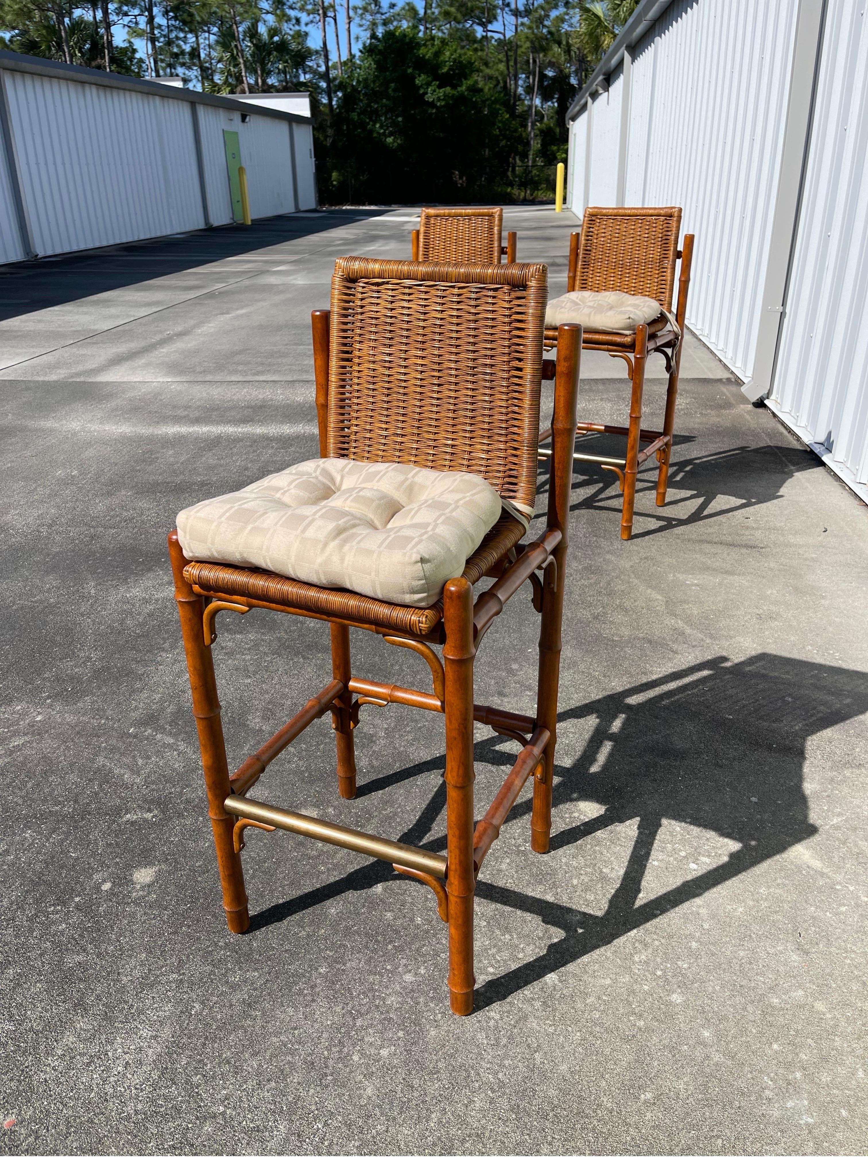Mid-Century Faux Bamboo Wicker Barstools, a Pair For Sale 8