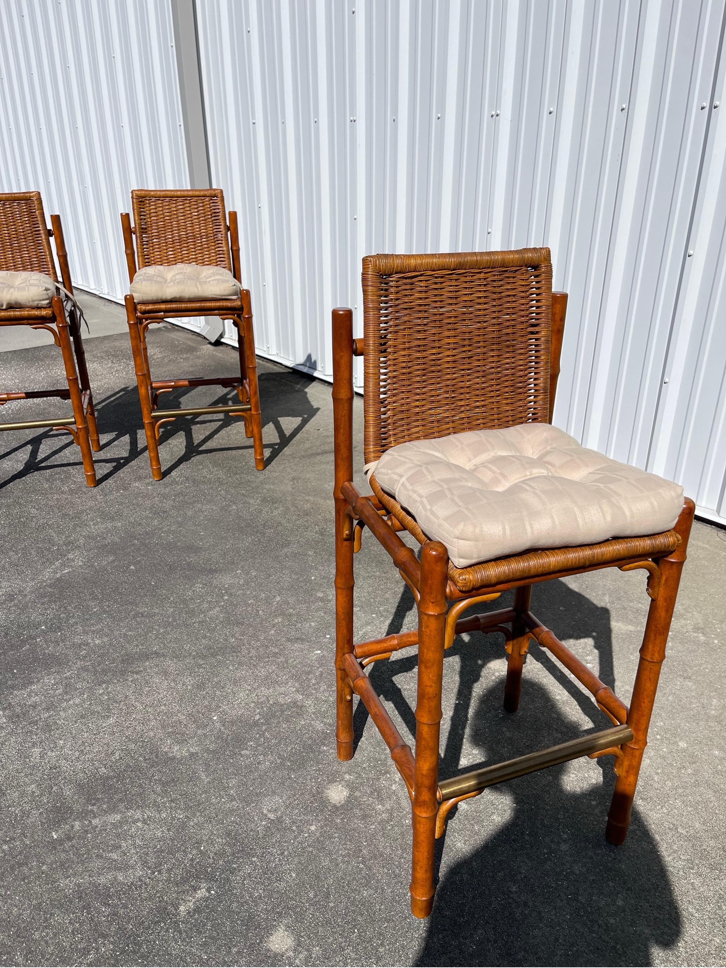Mid-Century Faux Bamboo Wicker Barstools, a Pair For Sale 9
