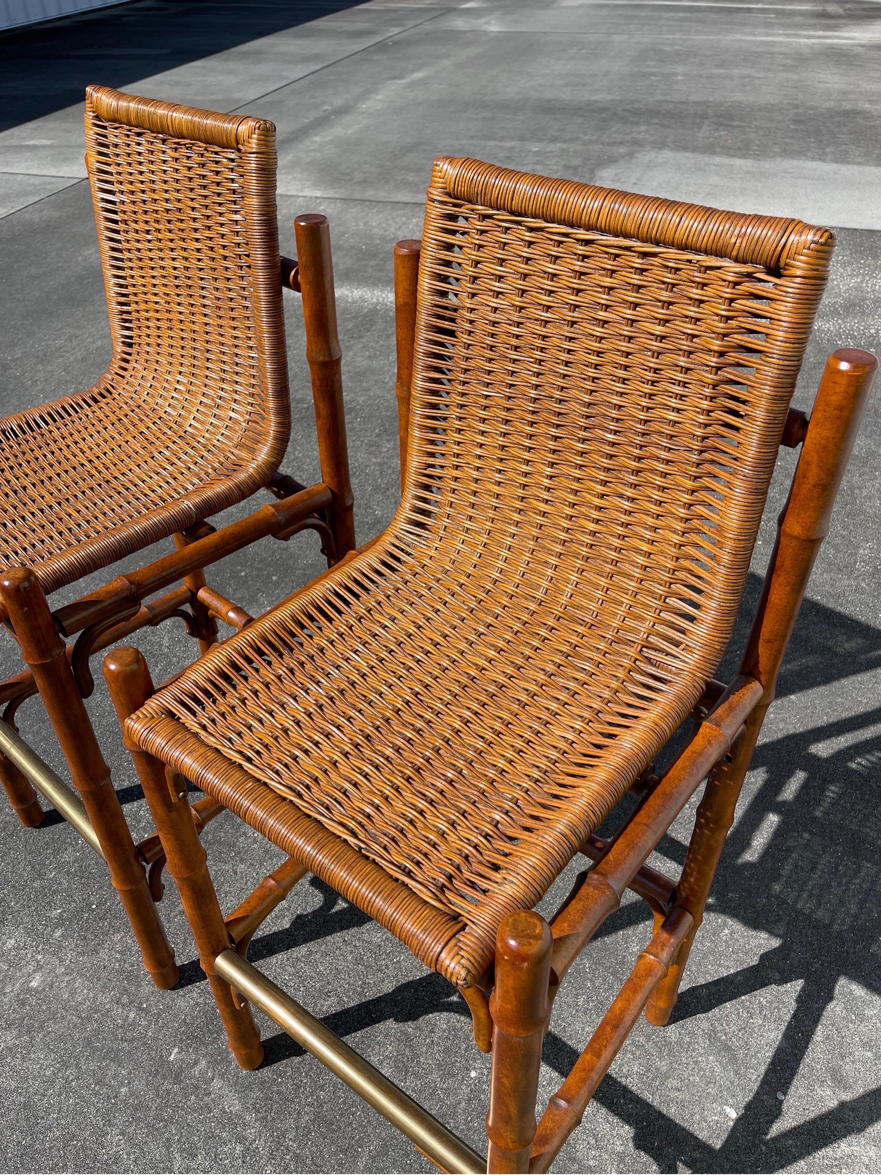 Mid-Century Faux Bamboo Wicker Barstools, a Pair For Sale 4