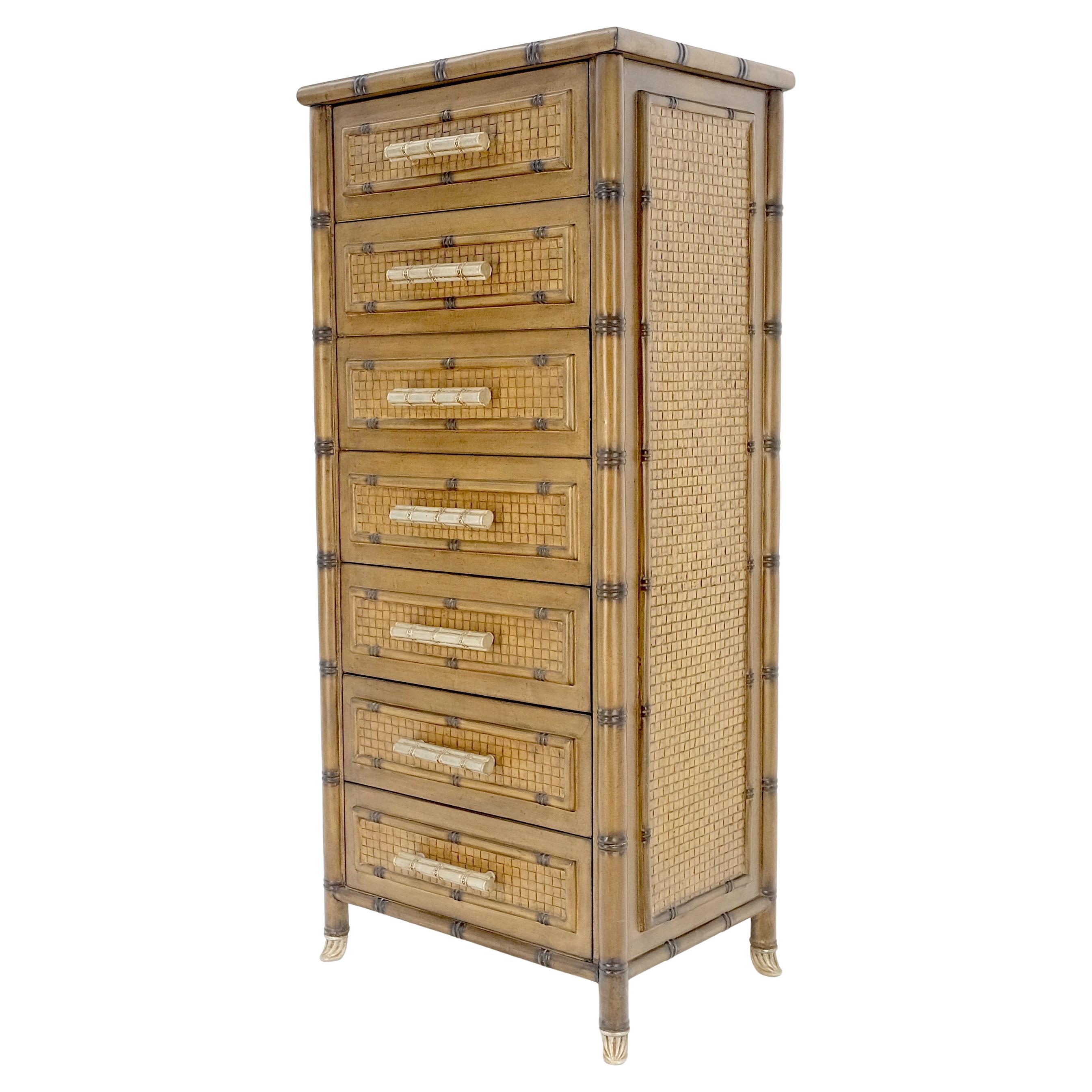Commode Lingerie 7 tiroirs en faux bambou d'osier du milieu du siècle MINT
