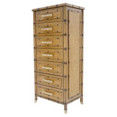 Mid Century Faux Bamboo Wicker Lift Top 7 Drawers Lingerie Chest of Drawers MINT