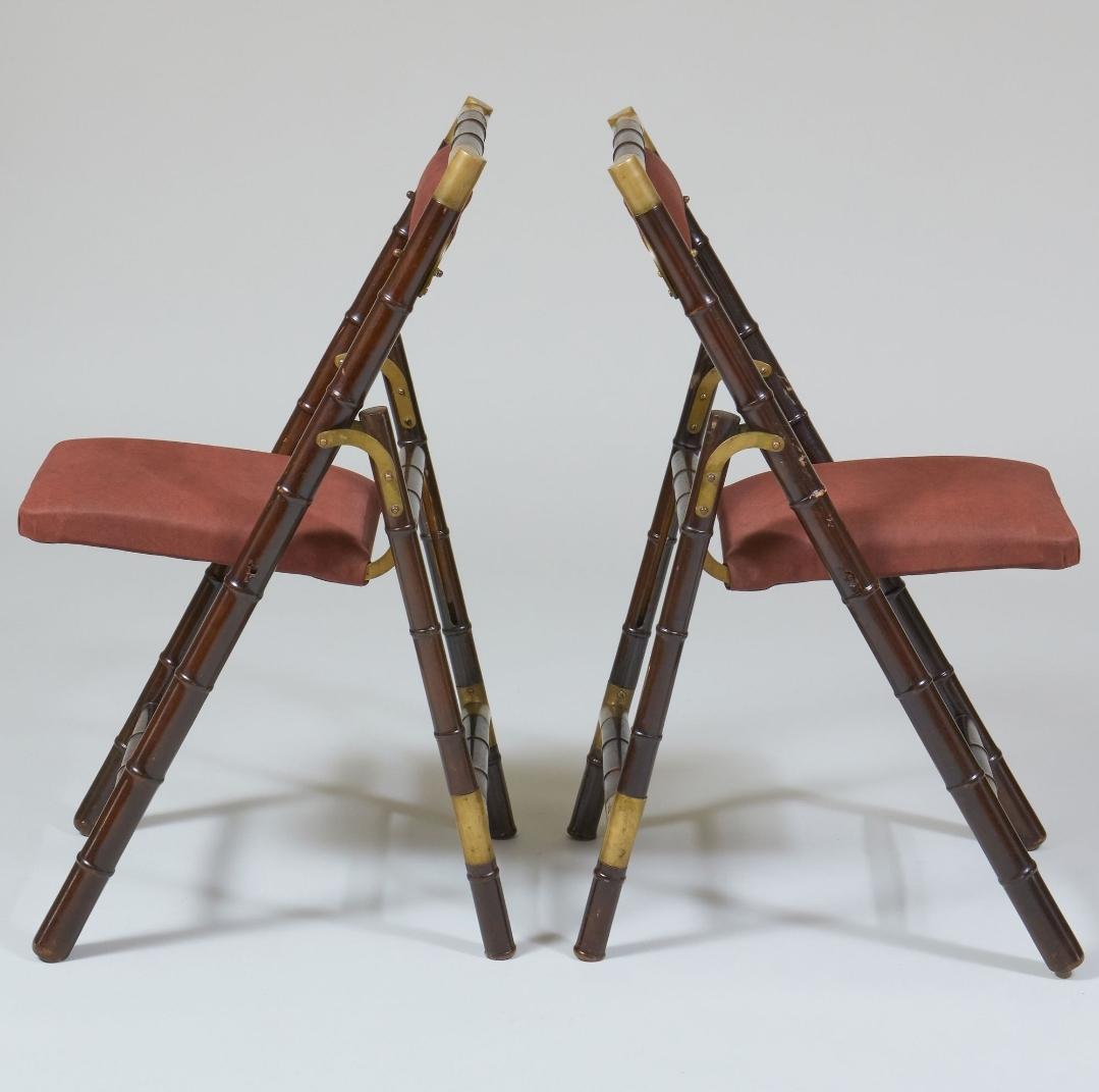 Mid Century Faux Bamboo With Brass Accent Table With Folding Chairs. 2