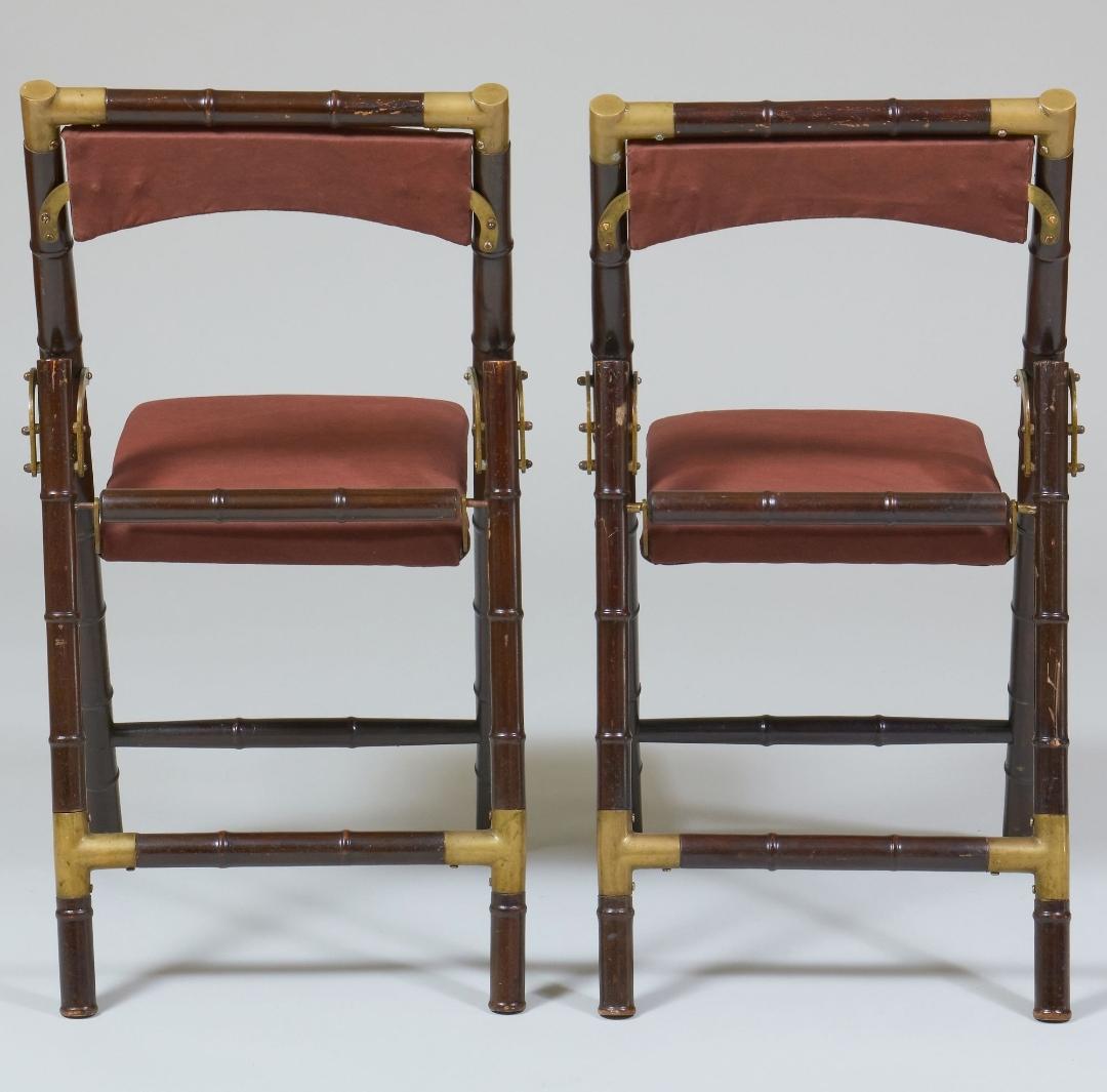 Mid Century Faux Bamboo With Brass Accent Table With Folding Chairs. 3