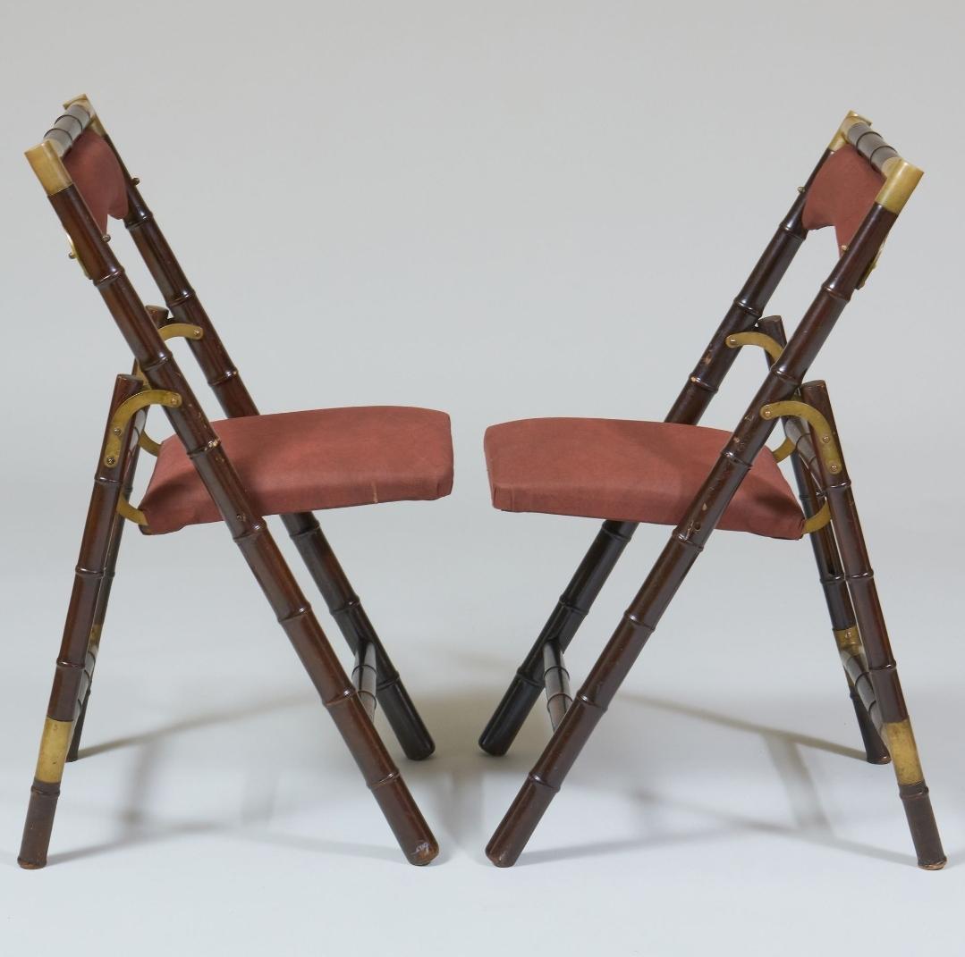 Mid Century Faux Bamboo With Brass Accent Table With Folding Chairs. 4