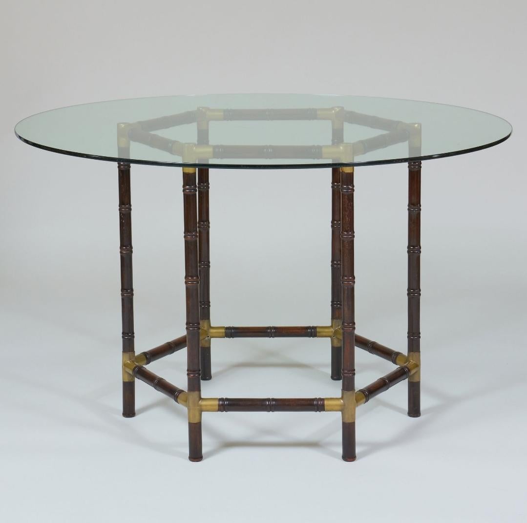 Mid-Century Modern Mid Century Faux Bamboo With Brass Accent Table With Folding Chairs.